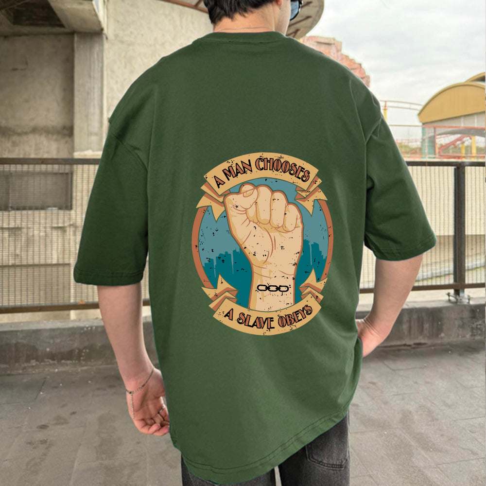 Army Green "Slave" Printed Over size T-Shirt
