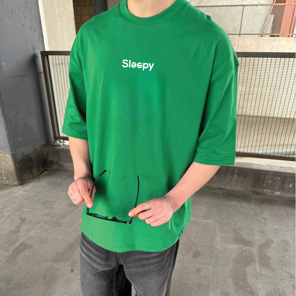 Green "Sleepy" Printed Over size T-Shirt