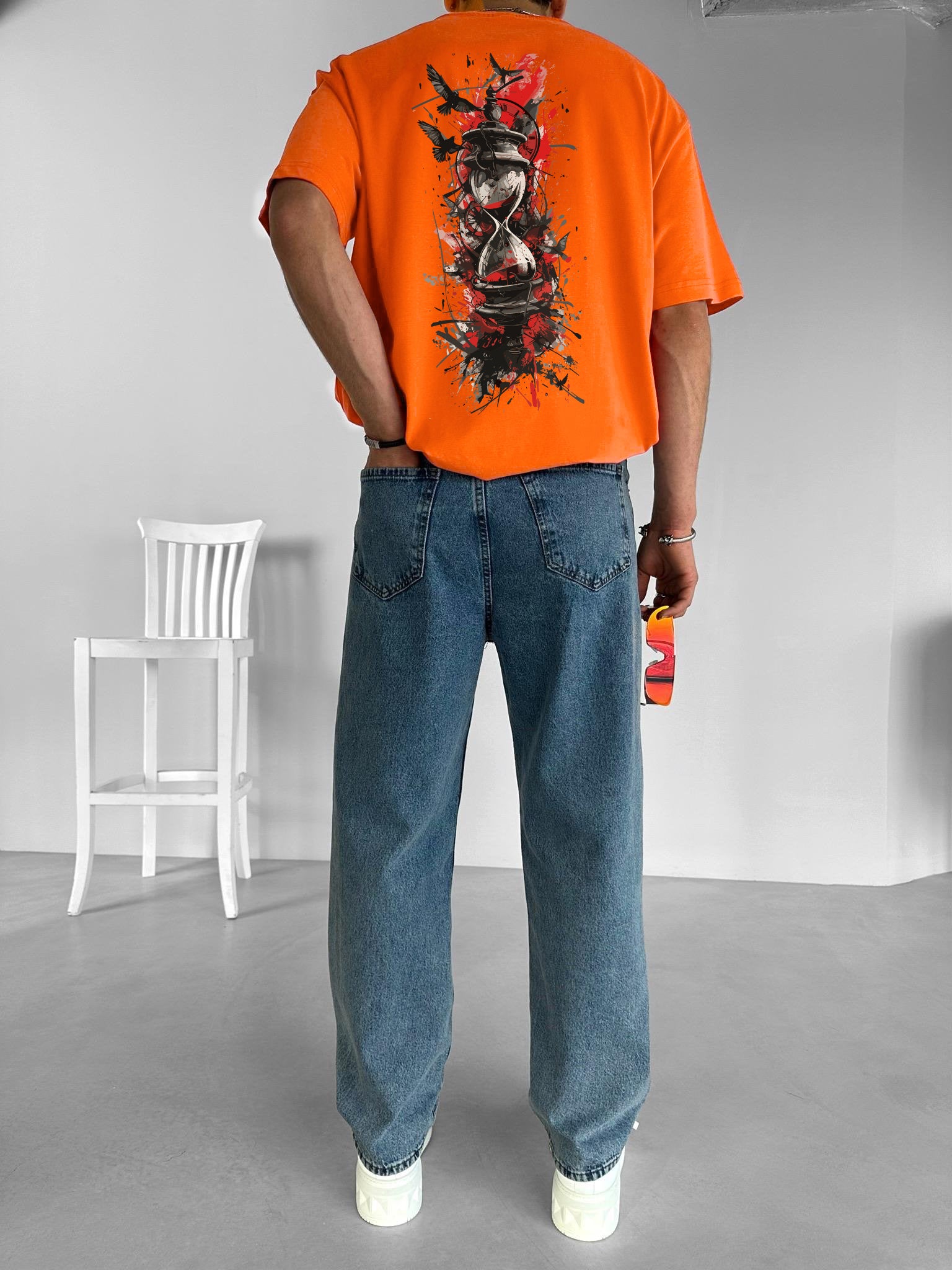 Orange "The Last Hour" Printed Over size T-Shirt