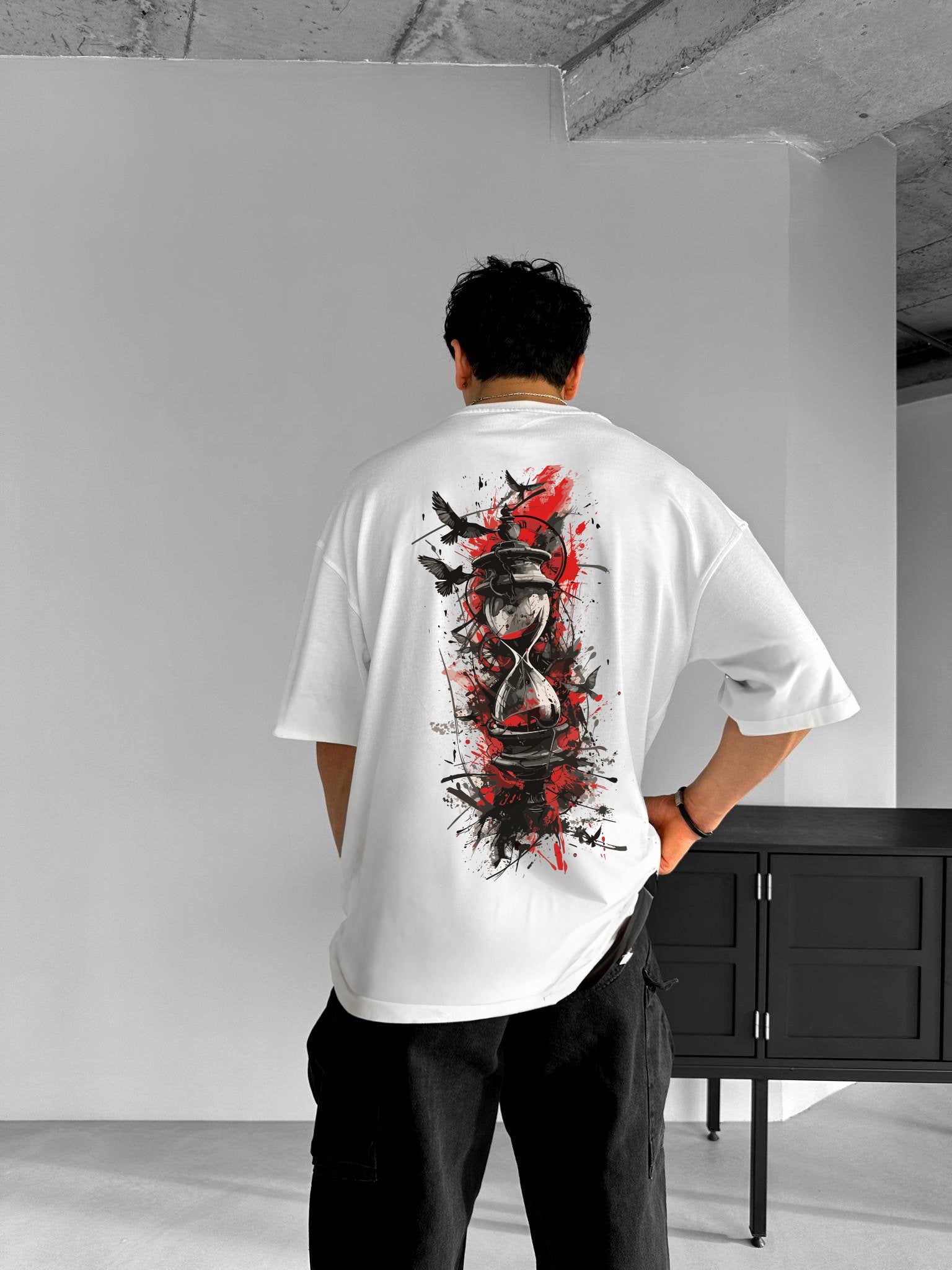 White "The Last Hour" Printed Over size T-Shirt
