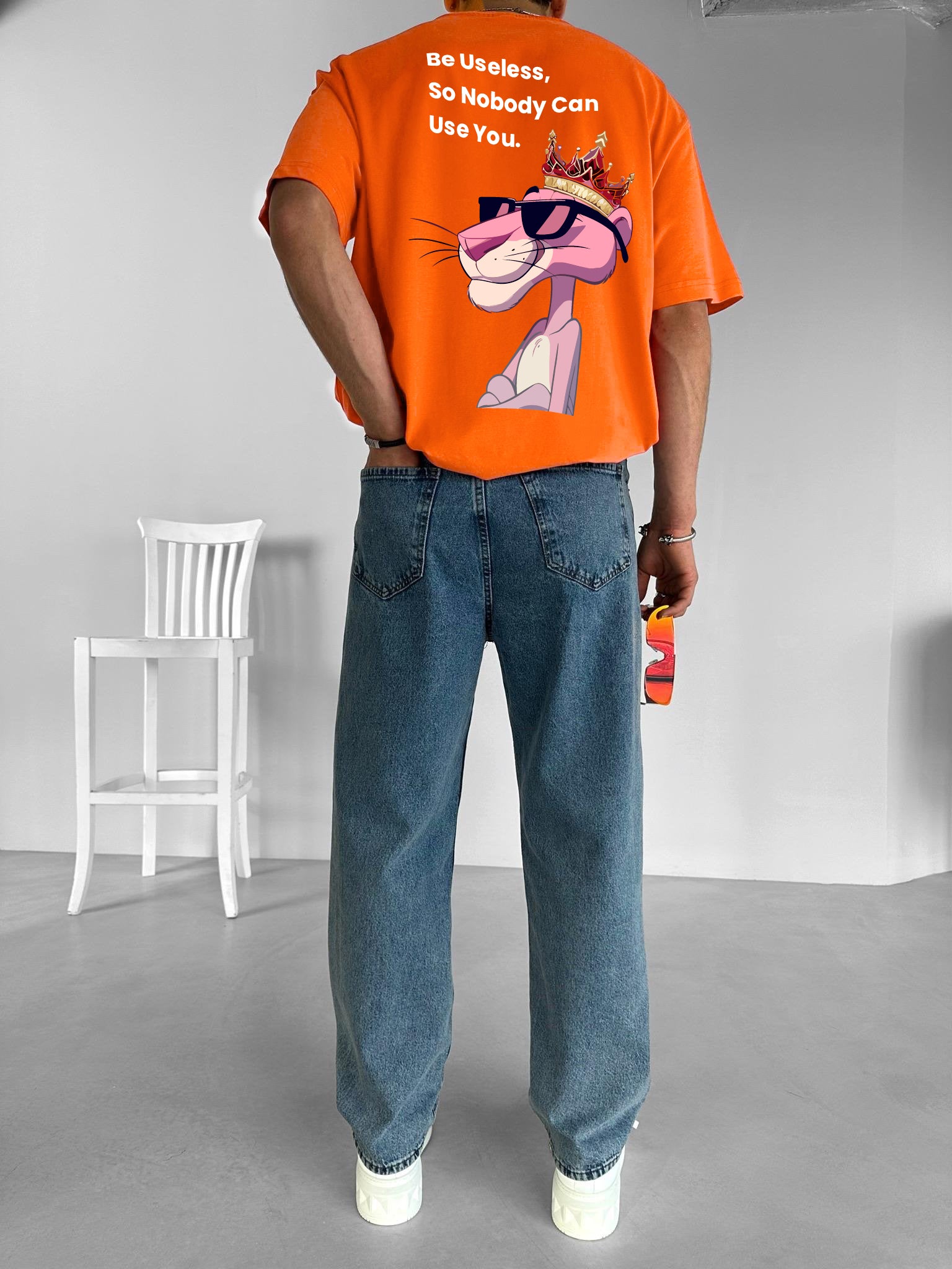 Orange "Useless" Printed Over size T-Shirt