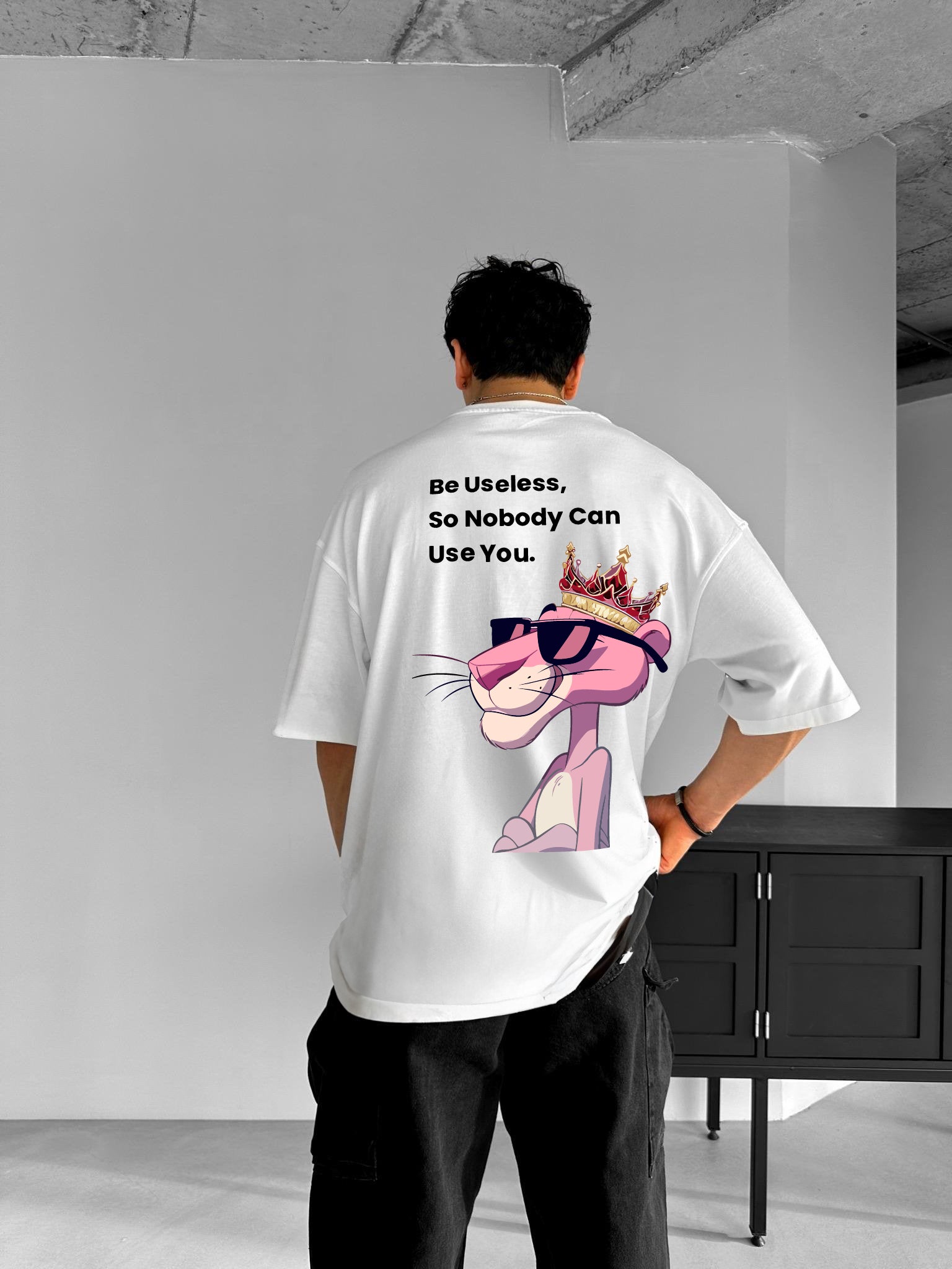 White "Useless" Printed Over size T-Shirt