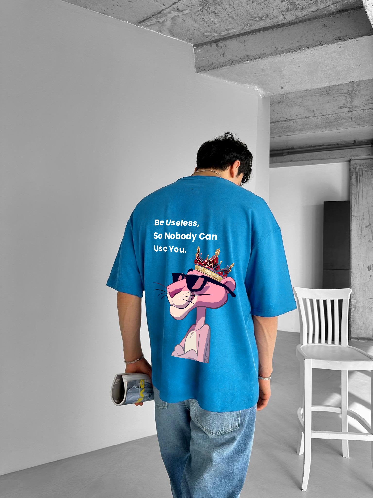 Light Blue "Useless" Printed Over size T-Shirt