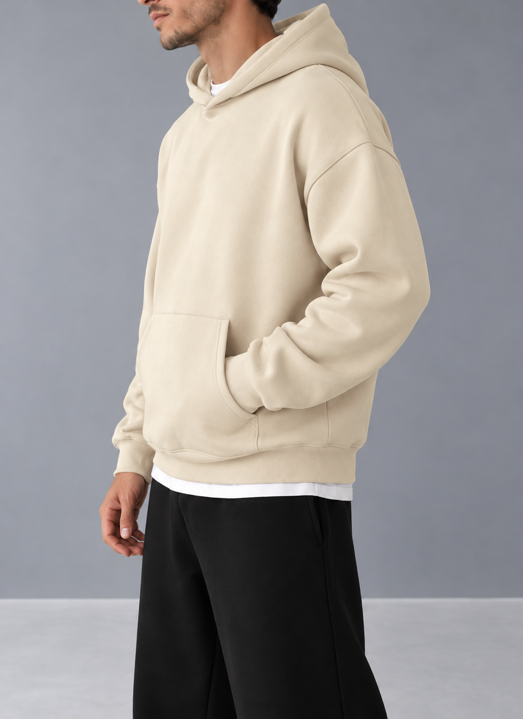 Beige Basic Oversized Hoodie