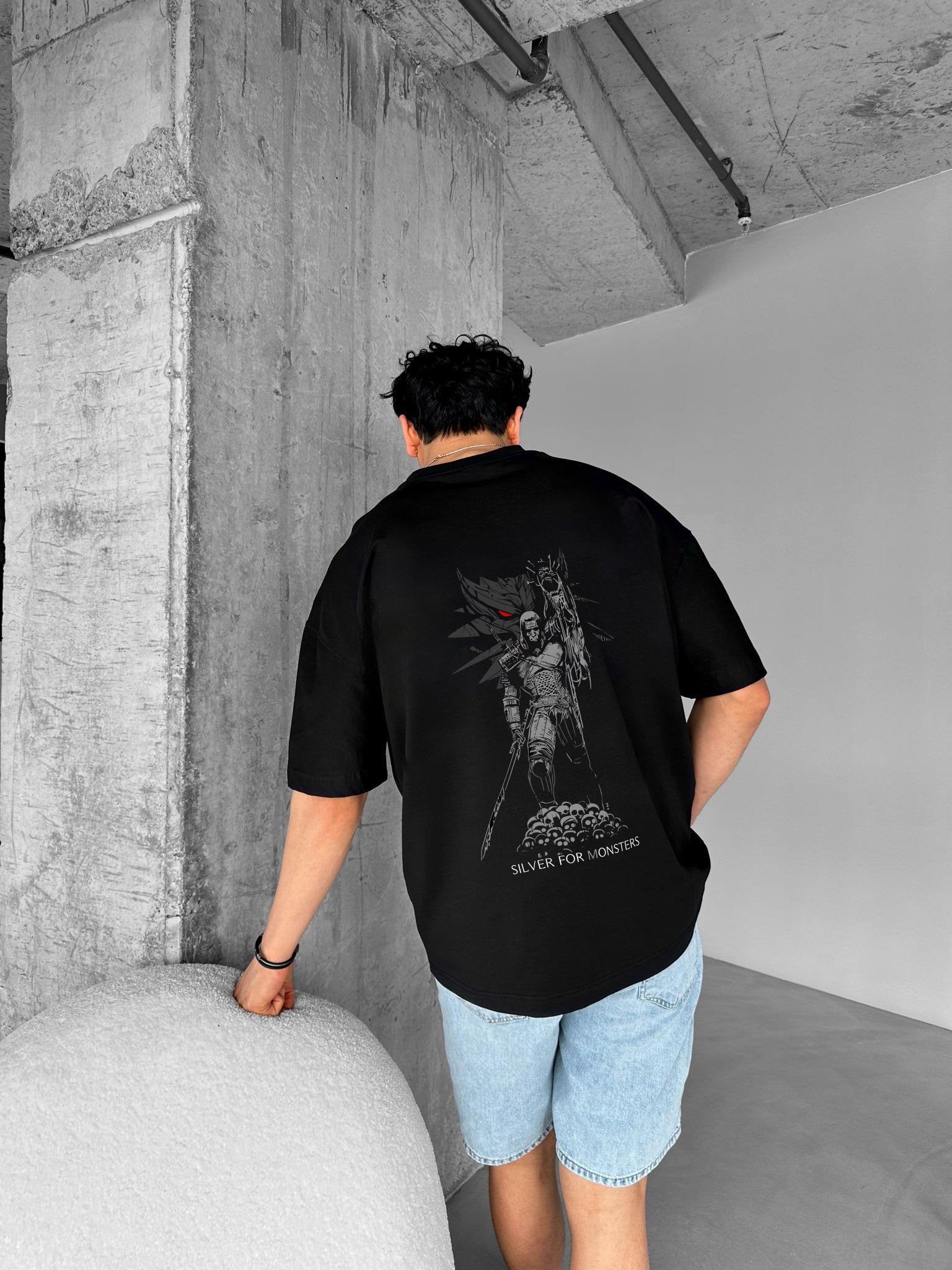 Black "Witcher" Printed Over size T-Shirt