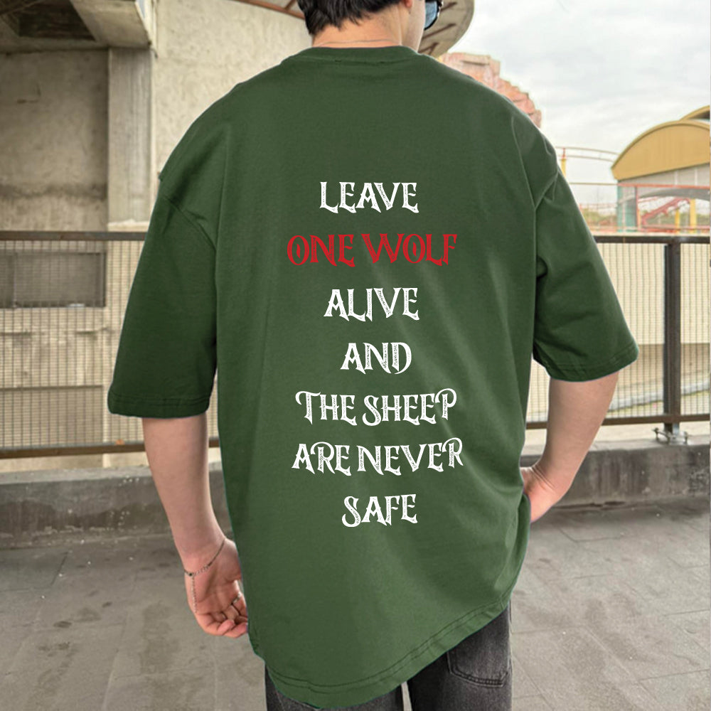 Army Green "Wolf" Printed Over size T-Shirt