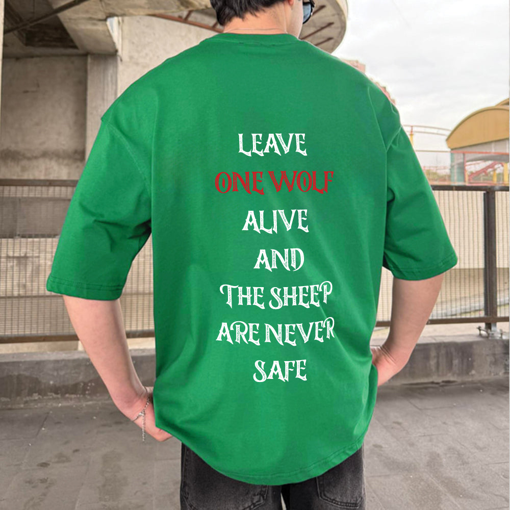 Green "Wolf" Printed Over size T-Shirt