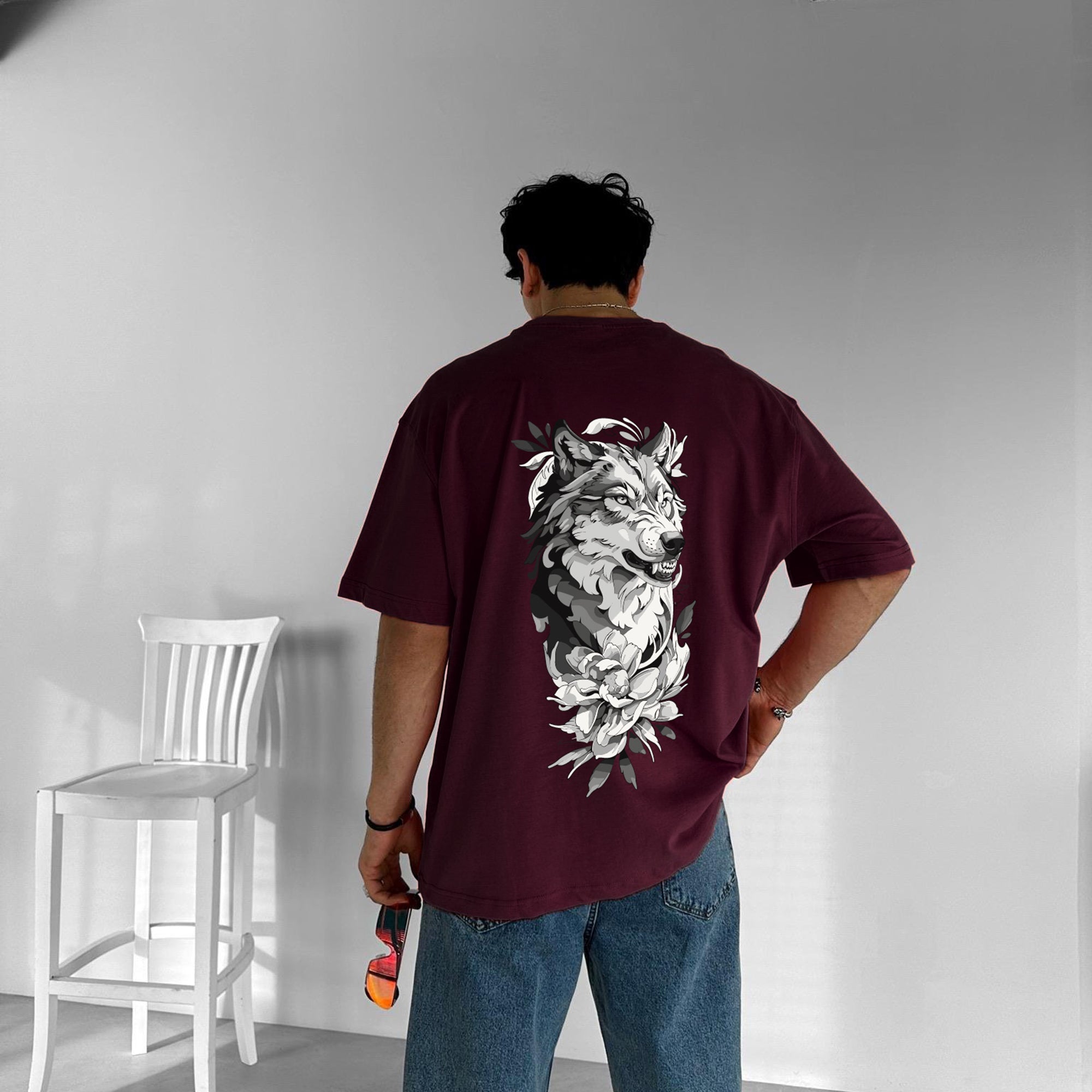 Purgendy "Flower Wolf" Printed Over size T-Shirt