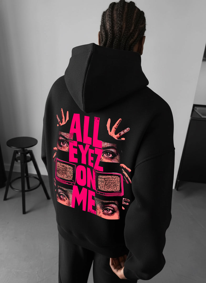 Black "All EYEZ" Printed Oversize Hoodie