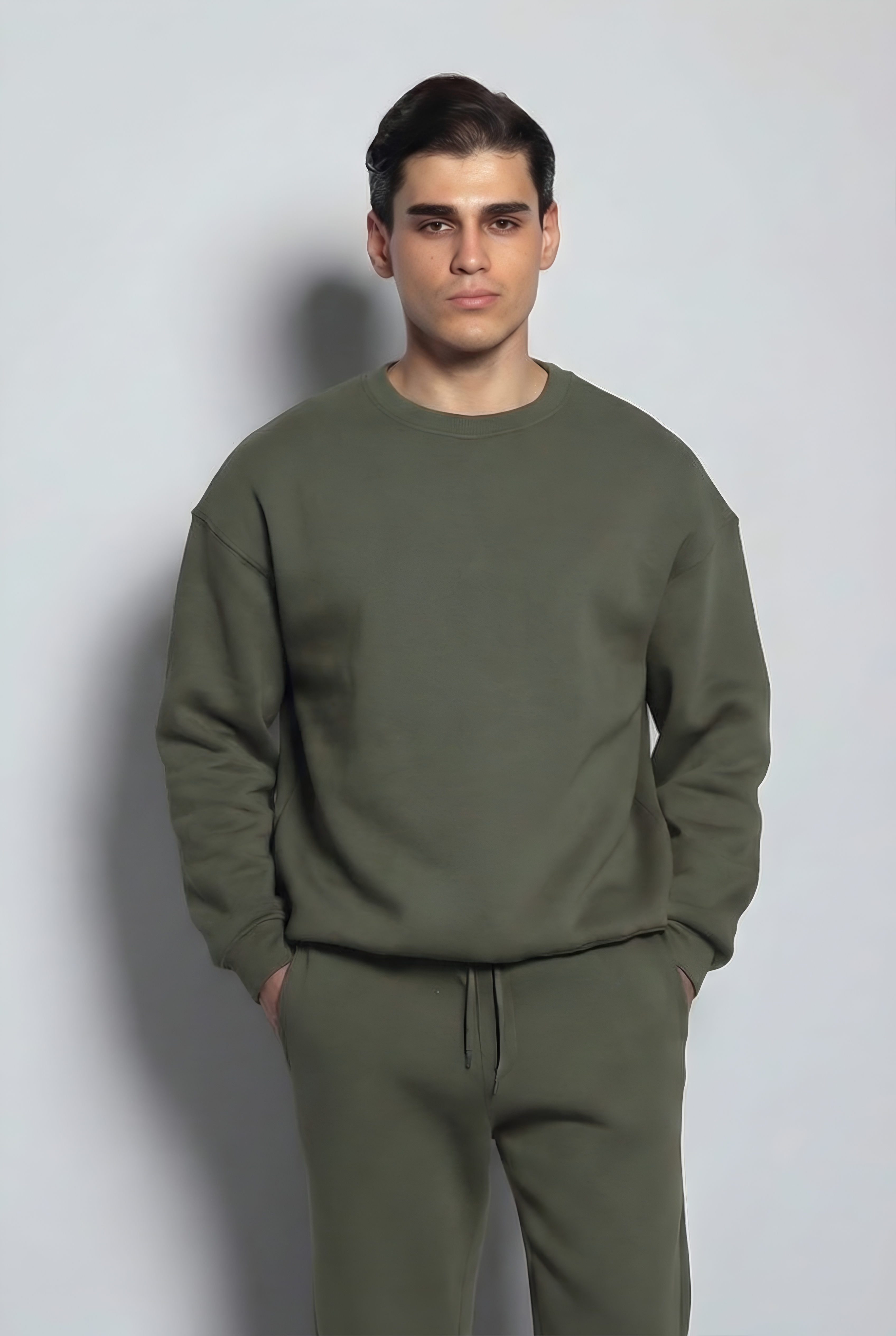 Oversize Army Green Crew Neck Basic Sweatshirt