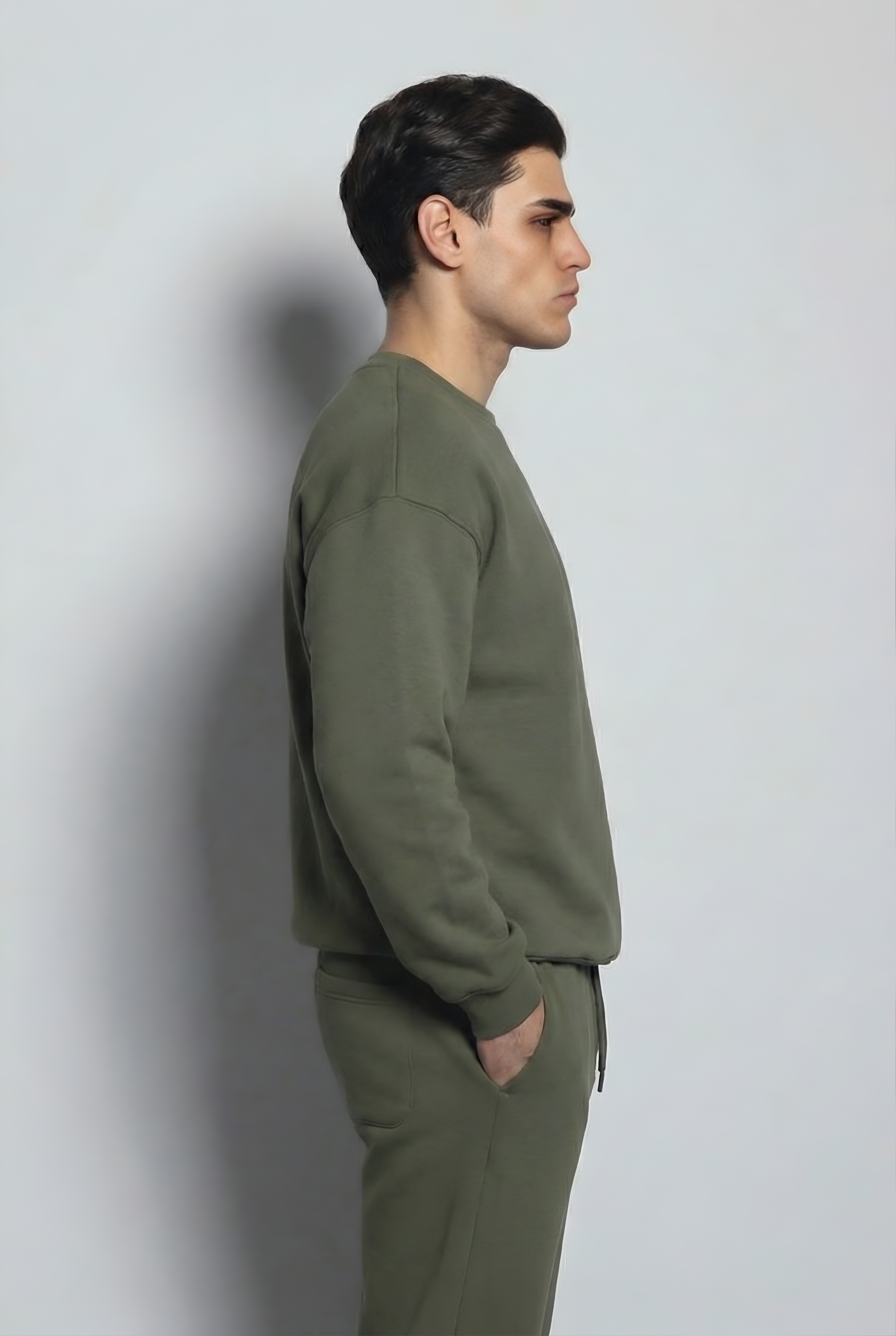 Oversize Army Green Crew Neck Basic Sweatshirt