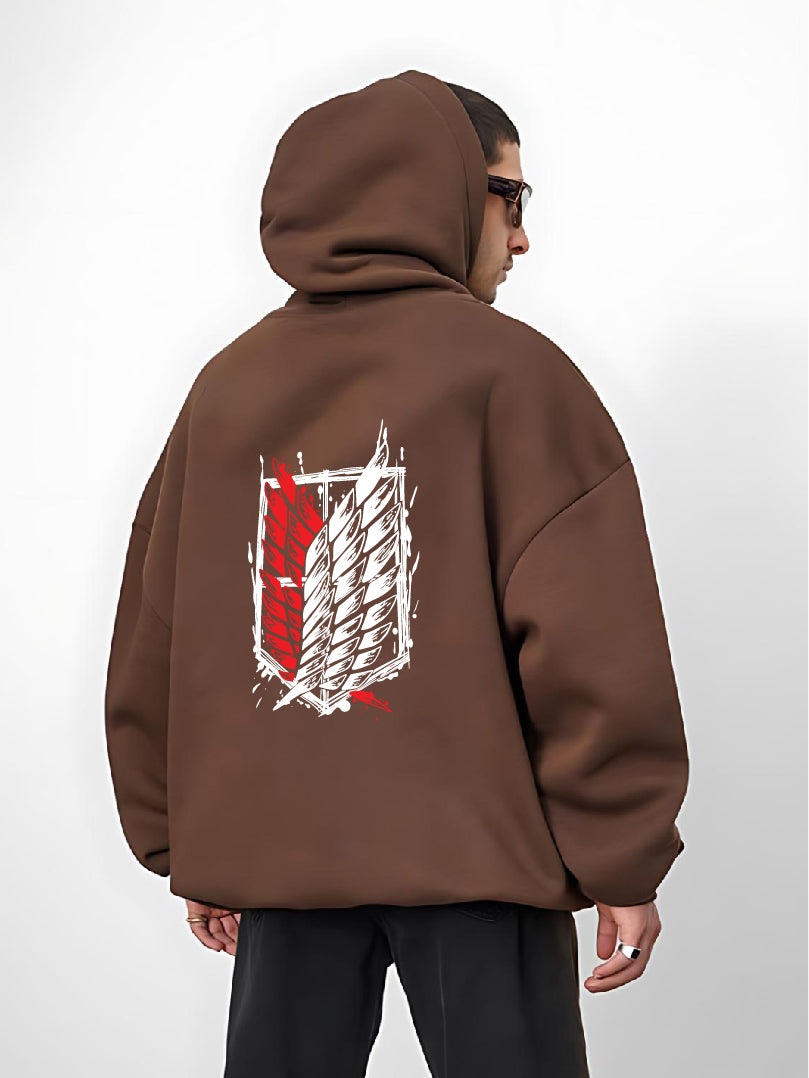 Brown "Attack" Printed Oversize Hoodie