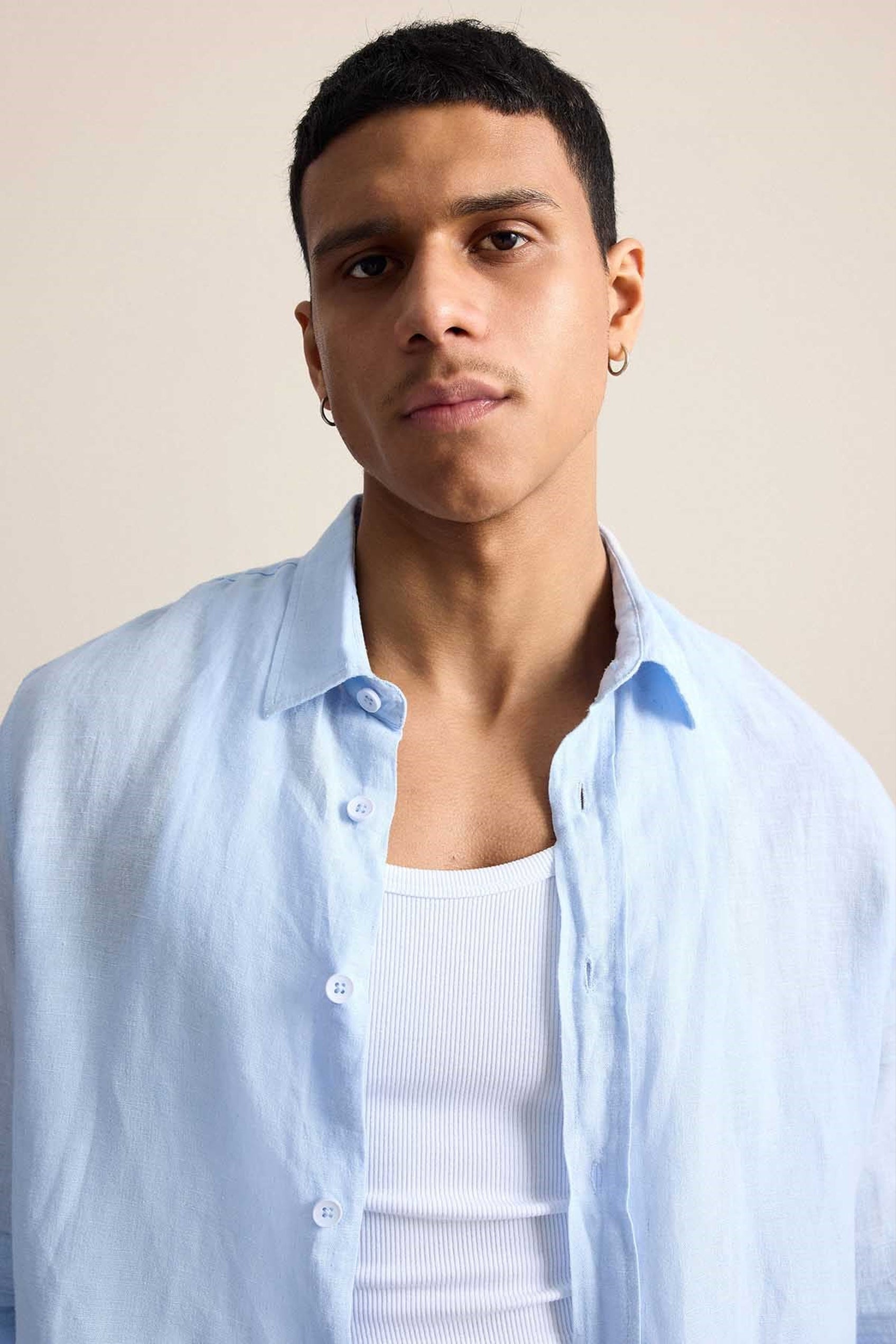 Long-Sleeve Linen Shirt Light Blue