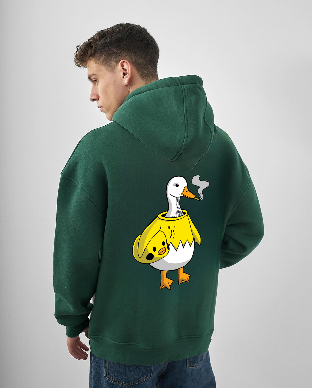 Dark Green "Bad Duck" Printed Oversize Hoodie