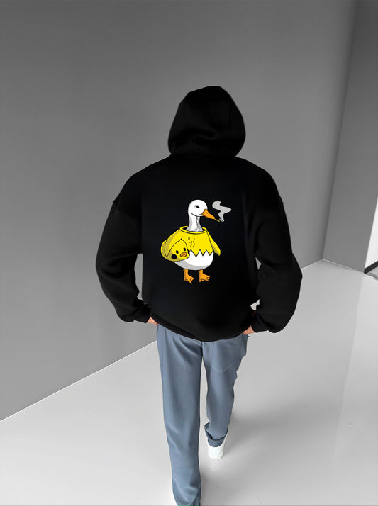 Black "Bad duck back" Printed Oversize Hoodie