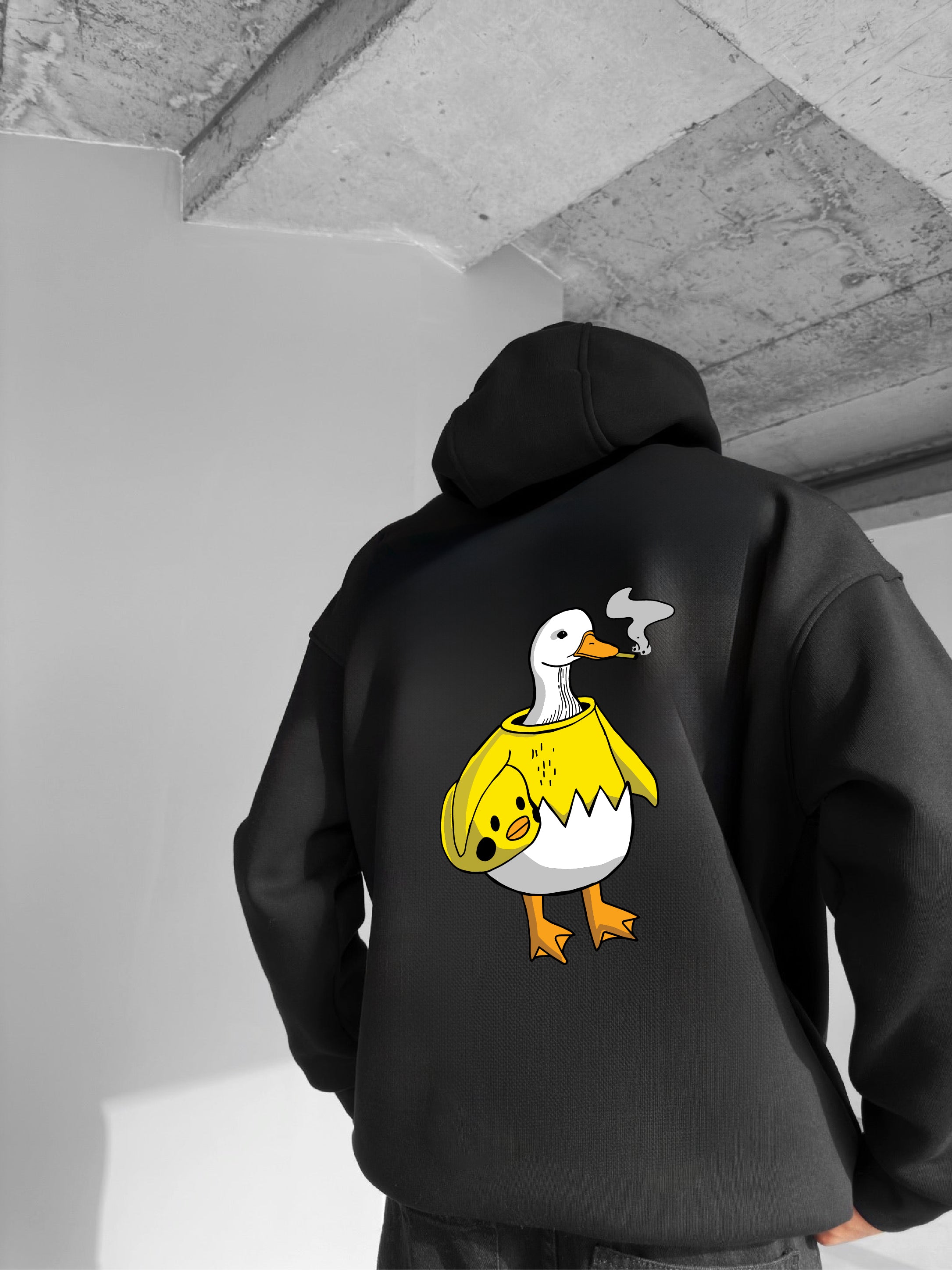 Black "Bad duck back" Printed Oversize Hoodie