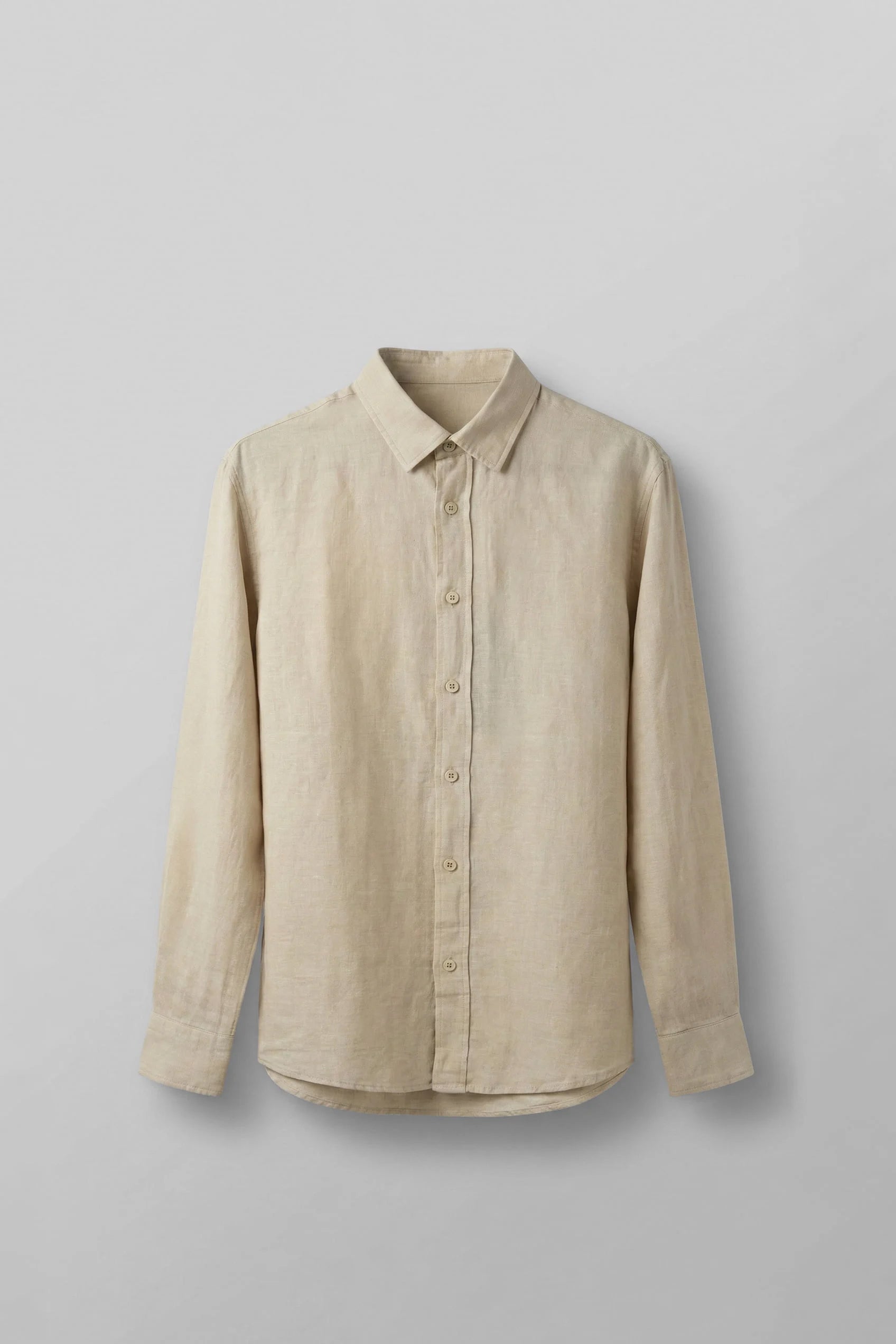 Long-Sleeve Linen Shirt Beige