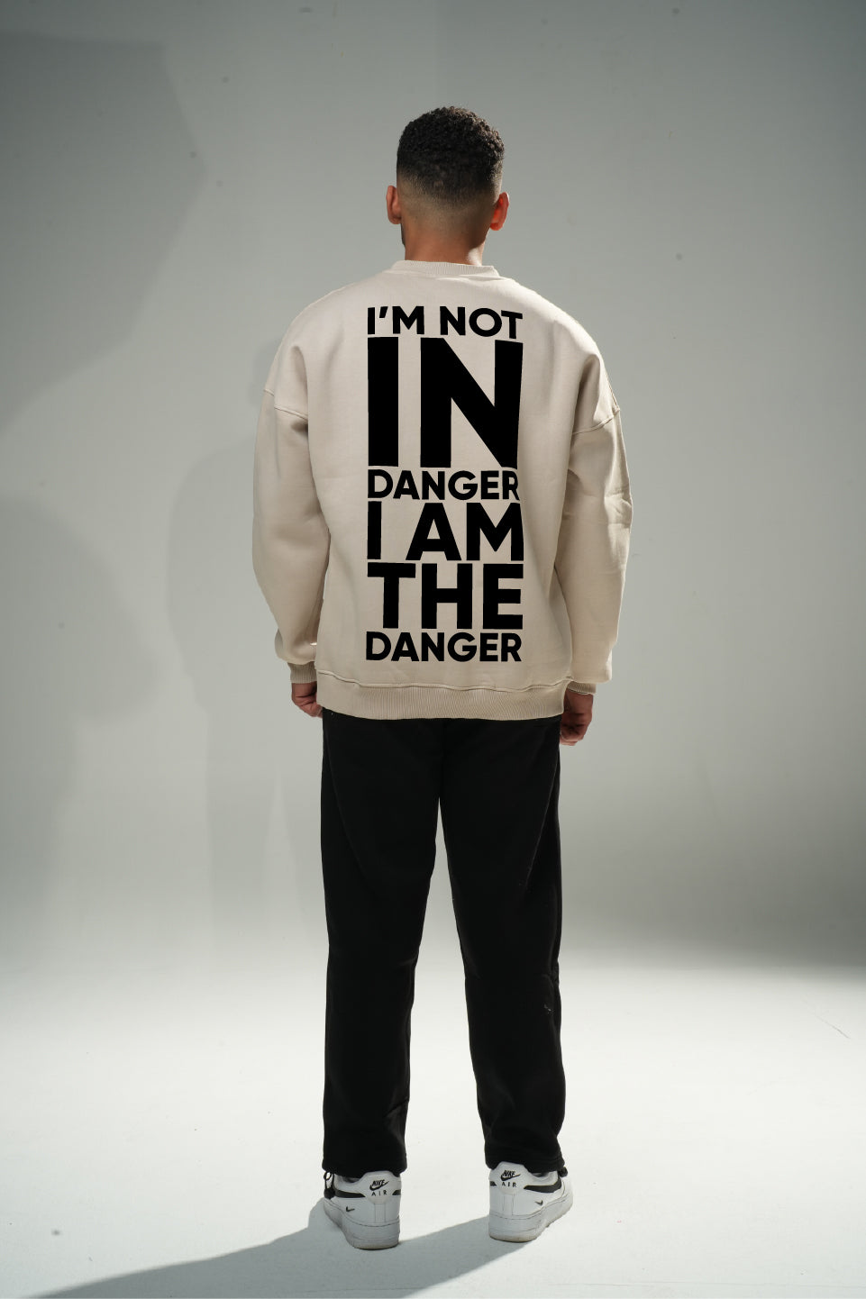 Beige "Danger" Oversize Crew Neck Sweeter