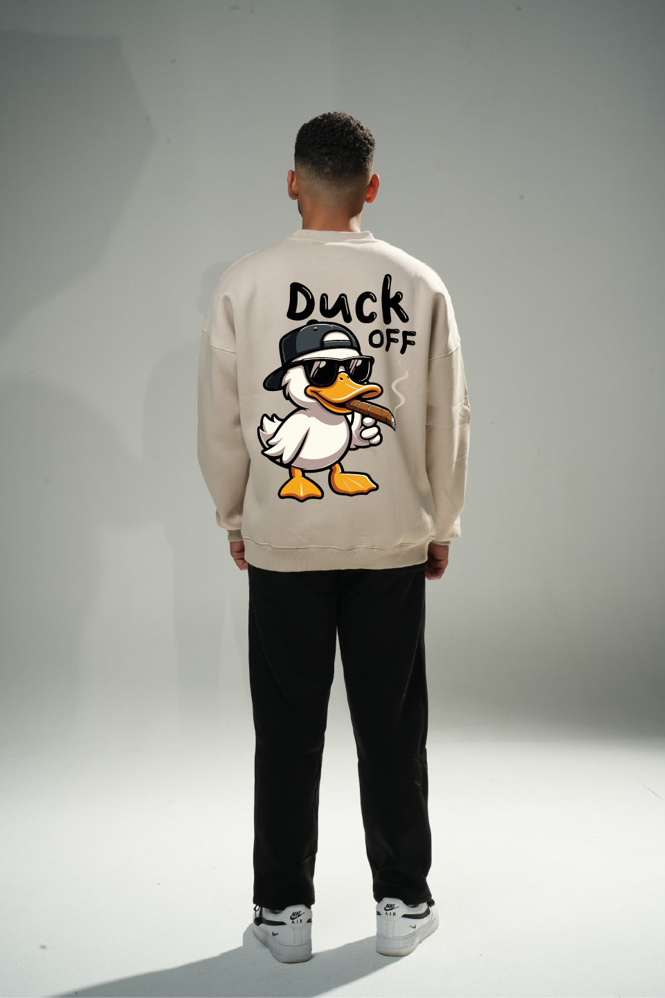 Beige "Duck OFF" Oversize Crew Neck Sweeter