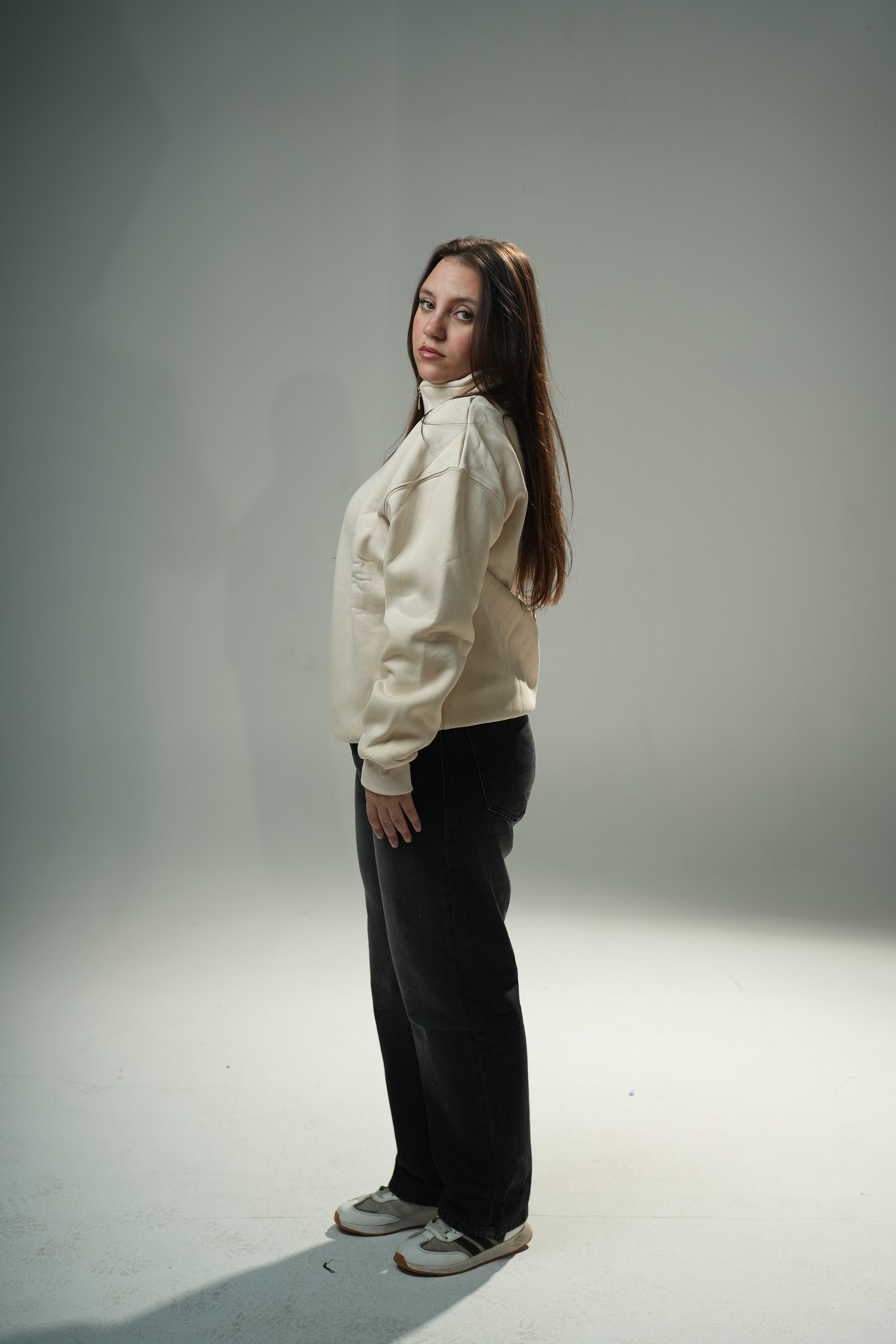 Beige Quarter-zip sweater