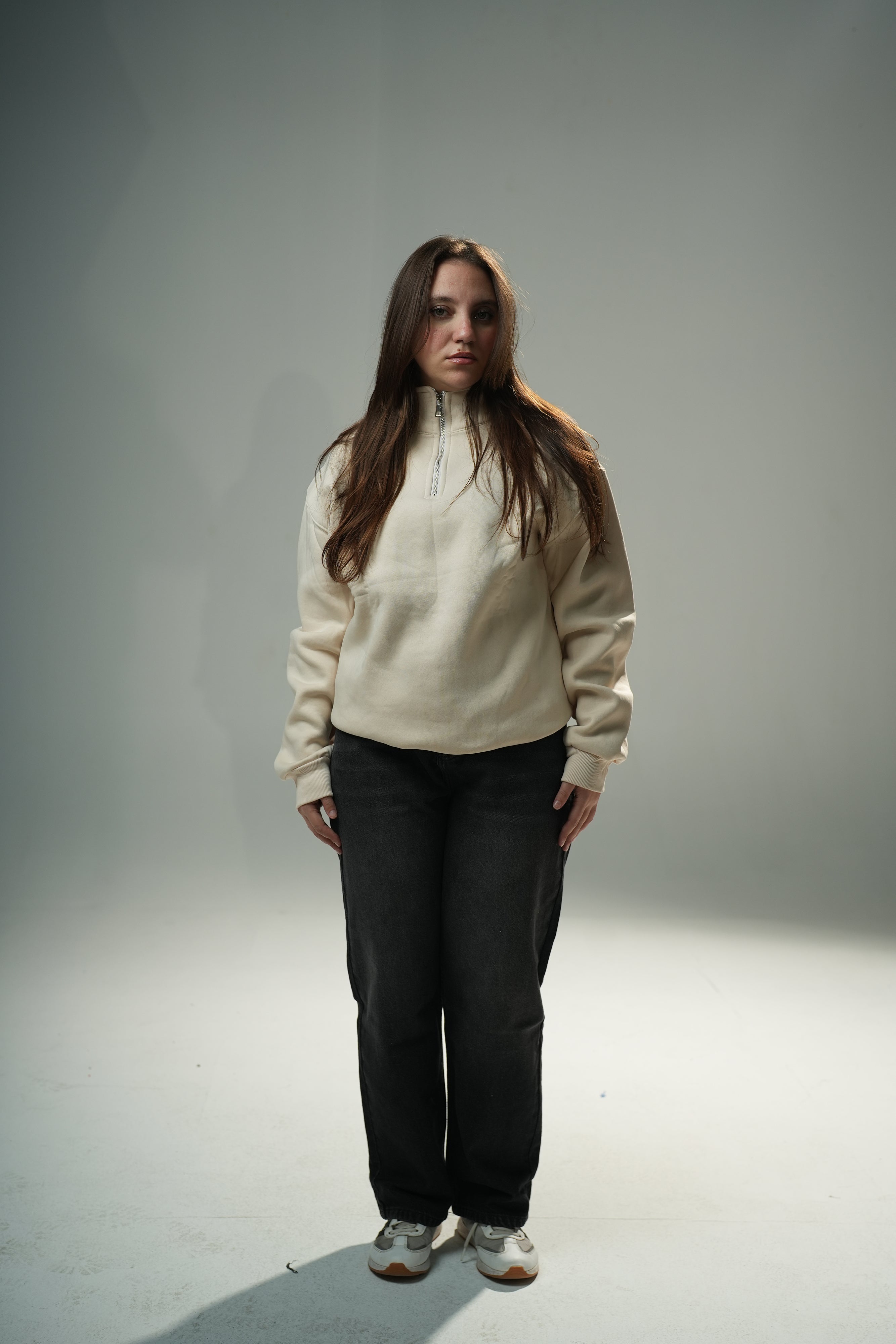 Beige Quarter-zip sweater