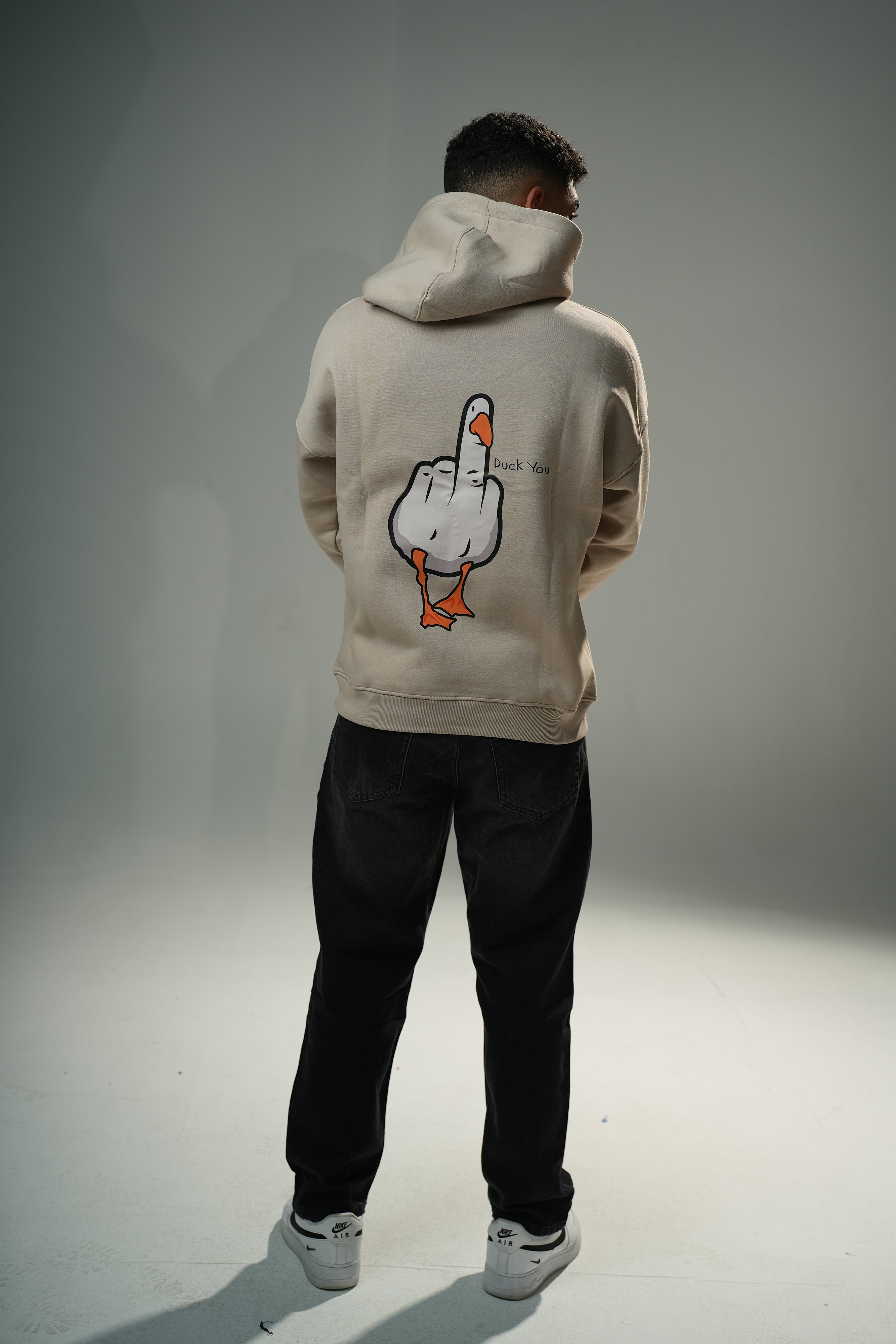 Beige "Duck You" Printed Oversize Hoodie