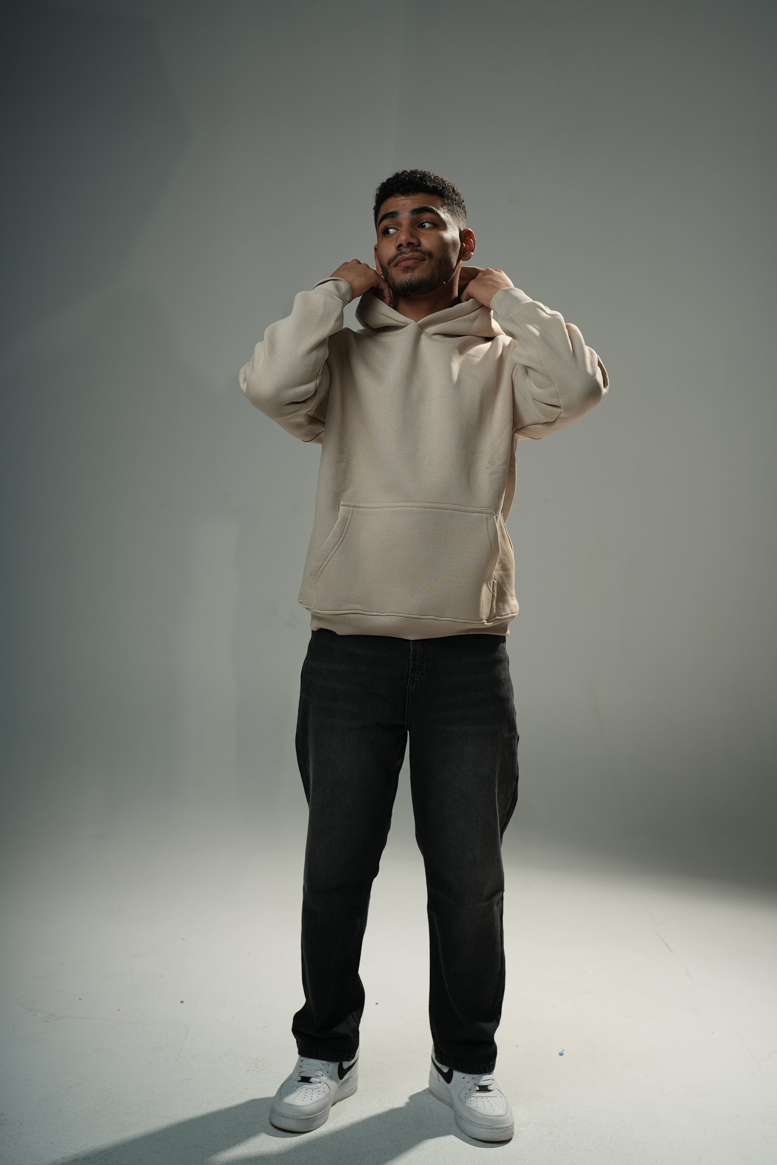 Beige "Duck You" Printed Oversize Hoodie