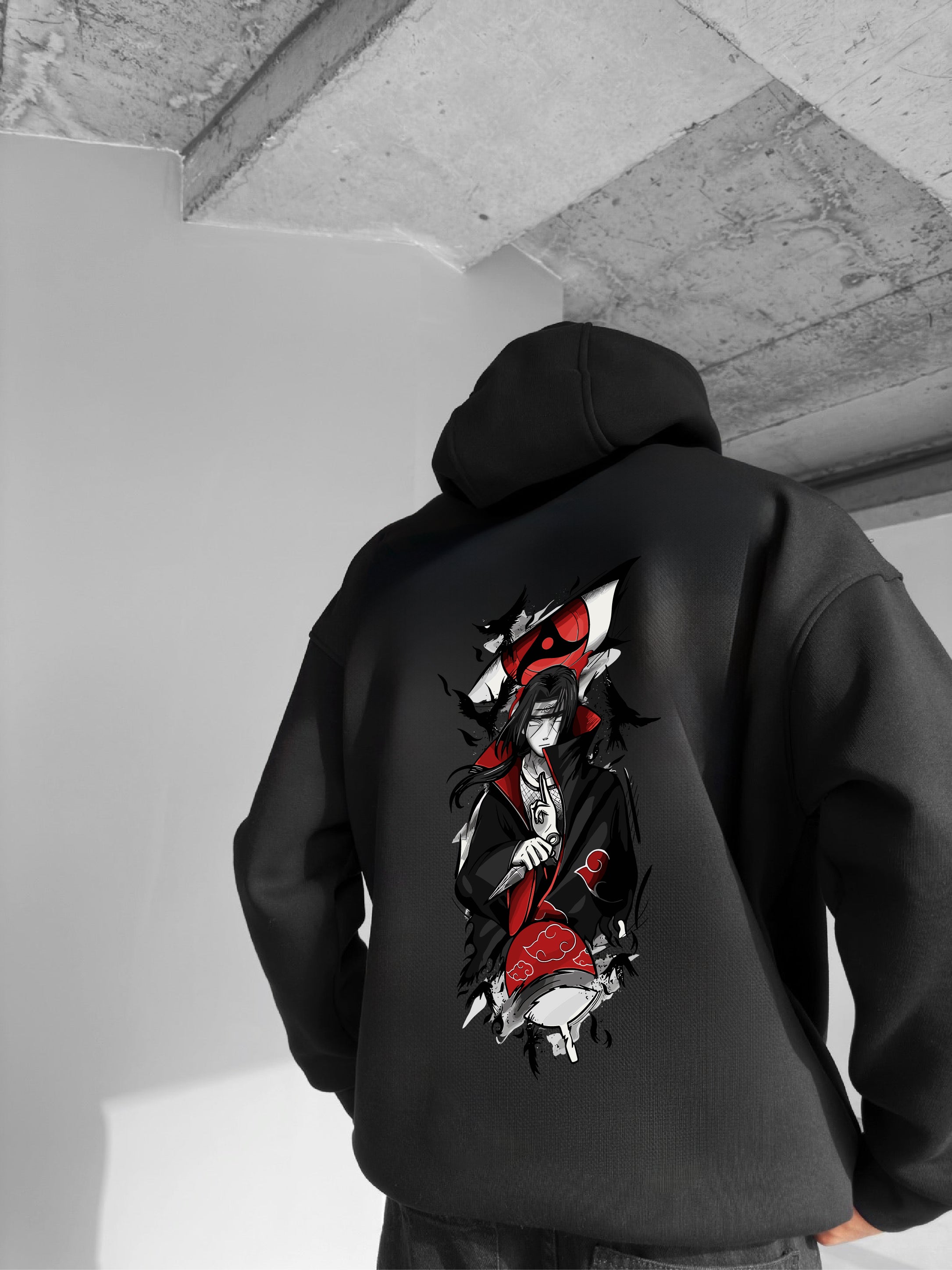 Black "Itachi" Printed Oversize Hoodie