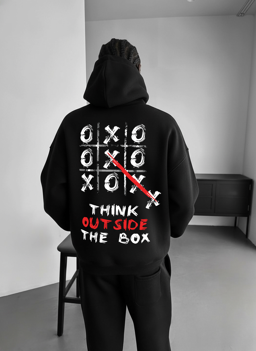 Black " Outside" Printed Oversize Hoodie