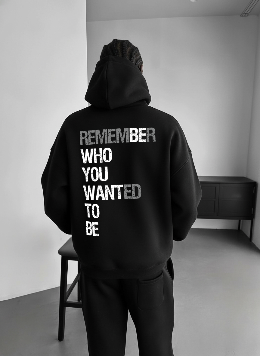 Black "Remember" Printed Oversize Hoodie