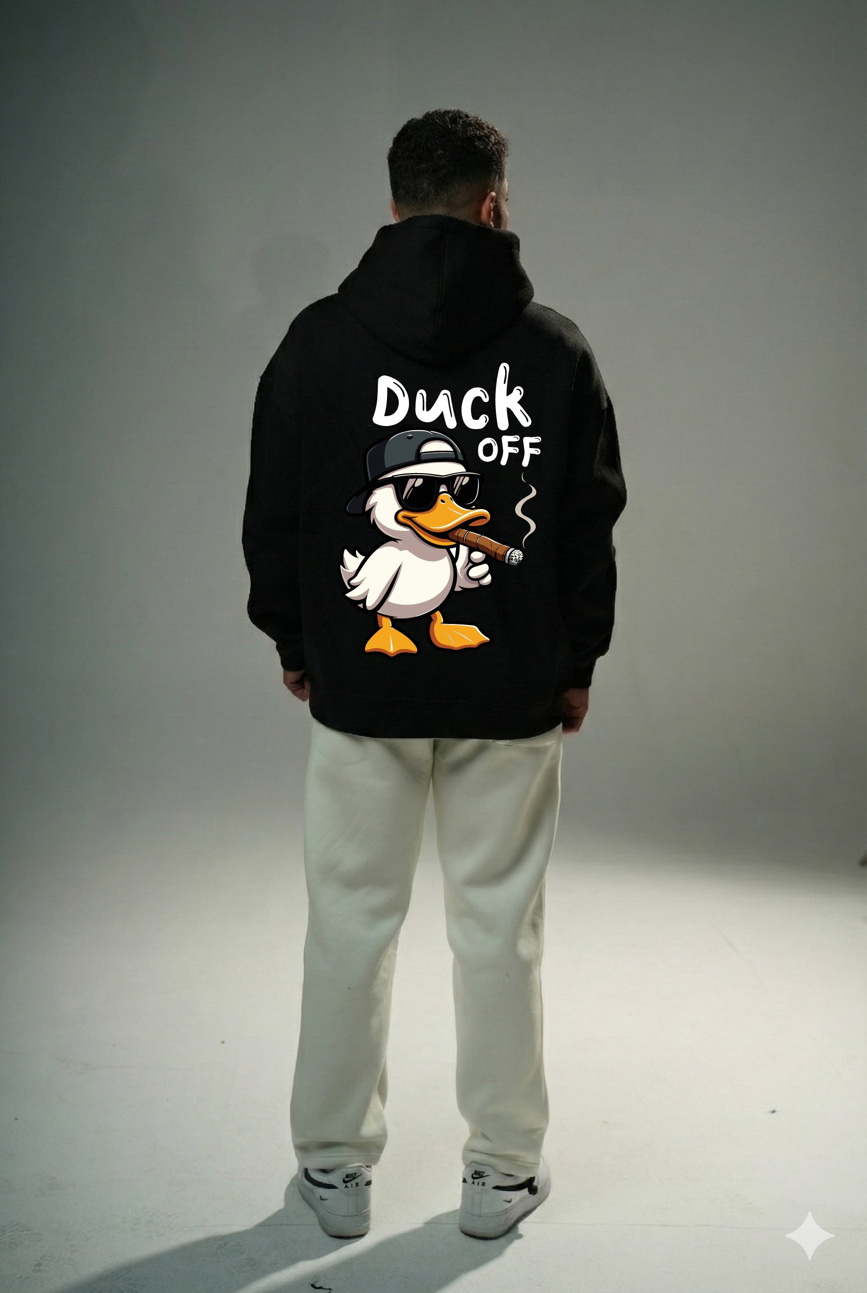 Black "Duck Off" Printed Oversize Hoodie