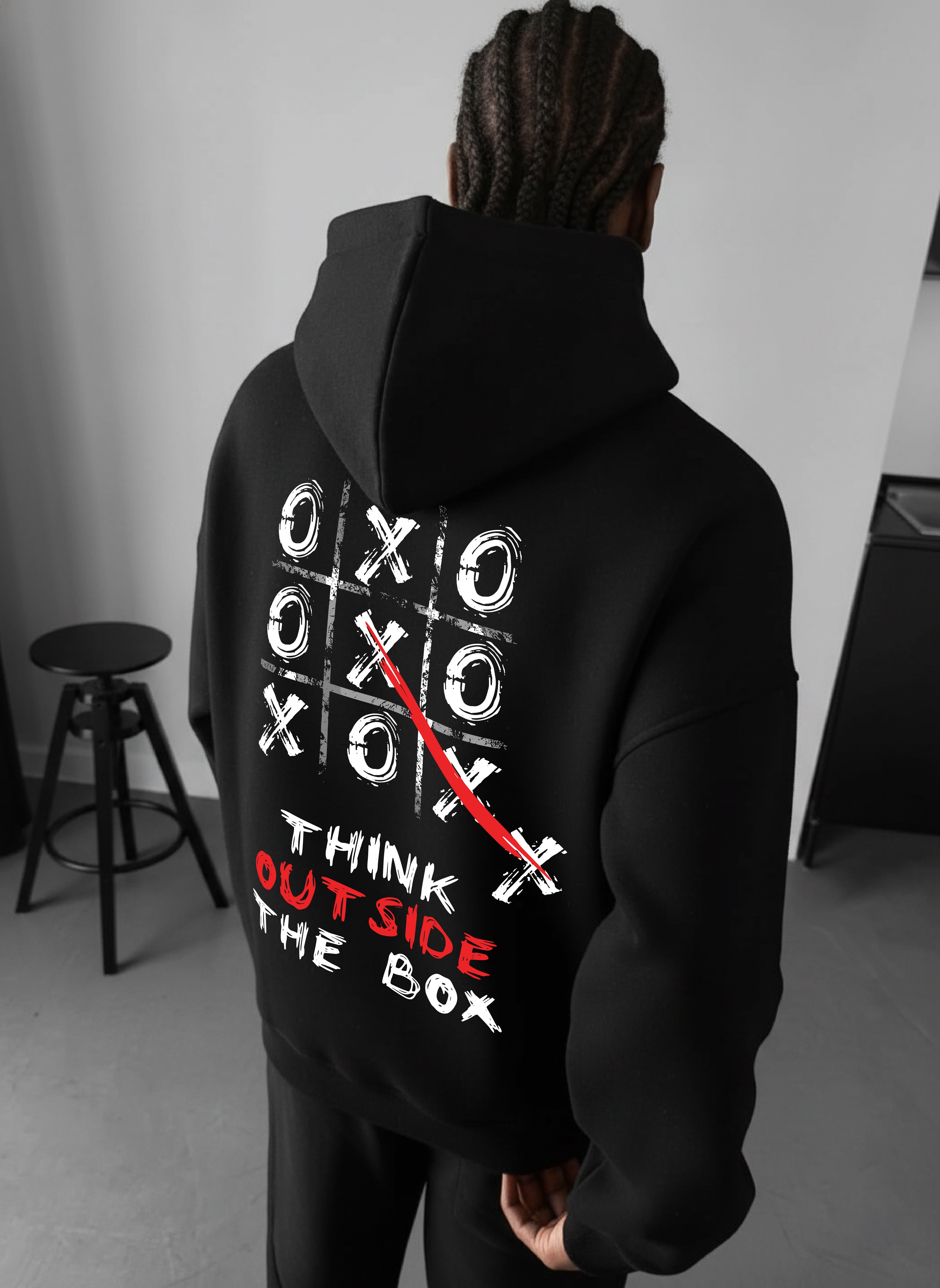 Black " Outside" Printed Oversize Hoodie