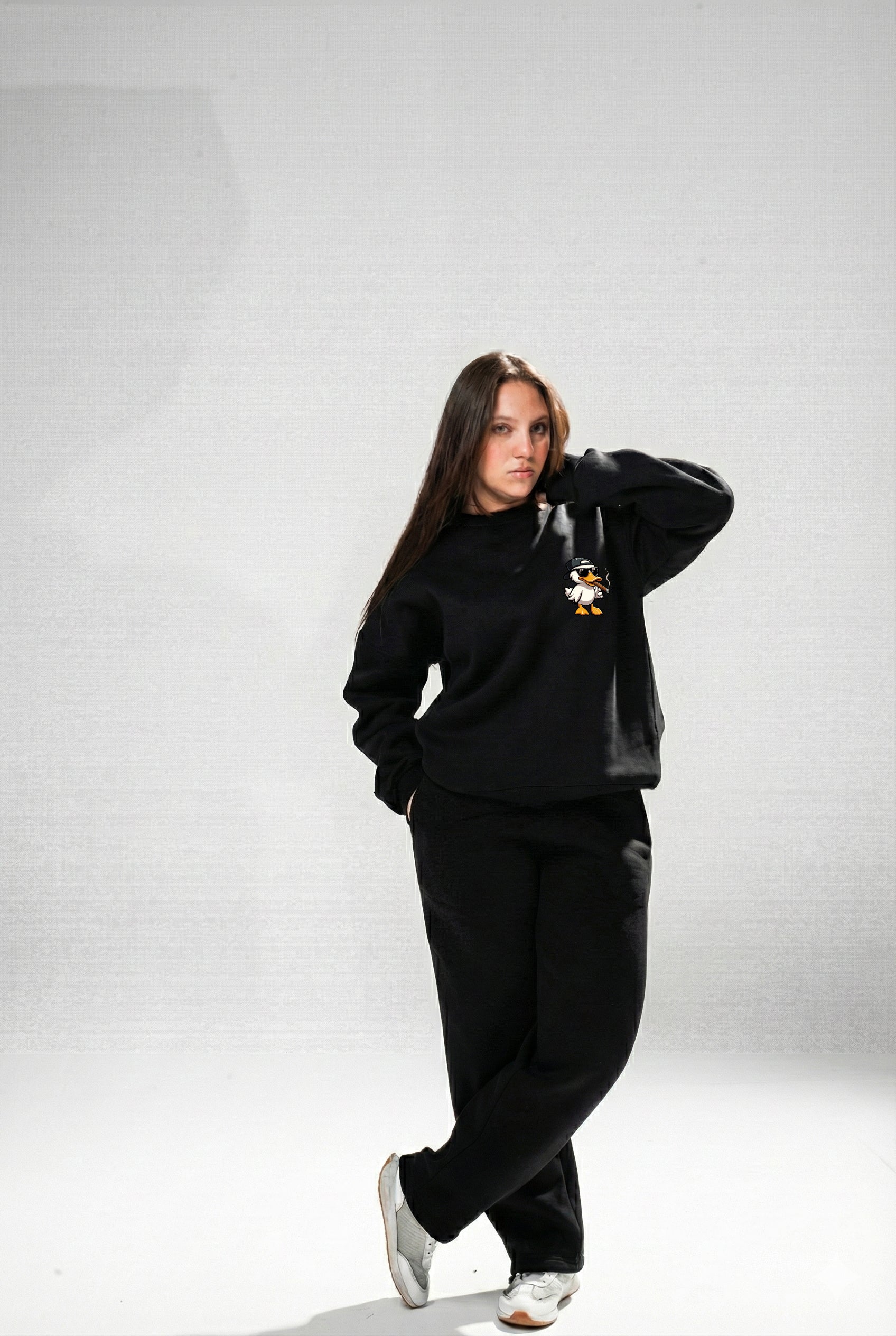 Black "Duck OFF" Oversize Crew Neck Sweeter