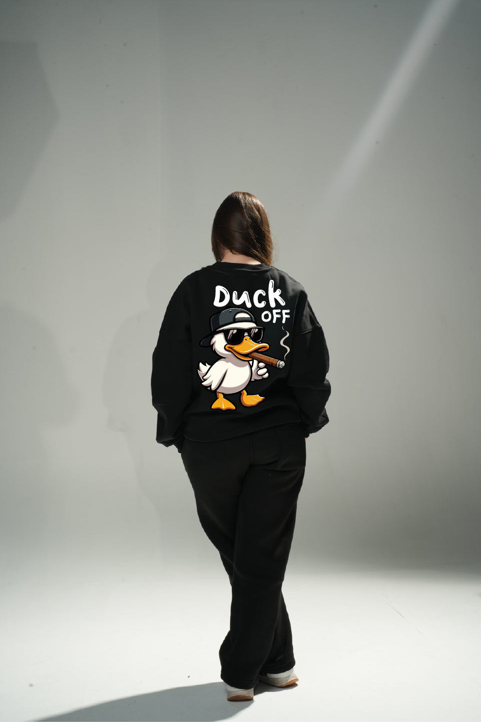 Black "Duck OFF" Oversize Crew Neck Sweeter