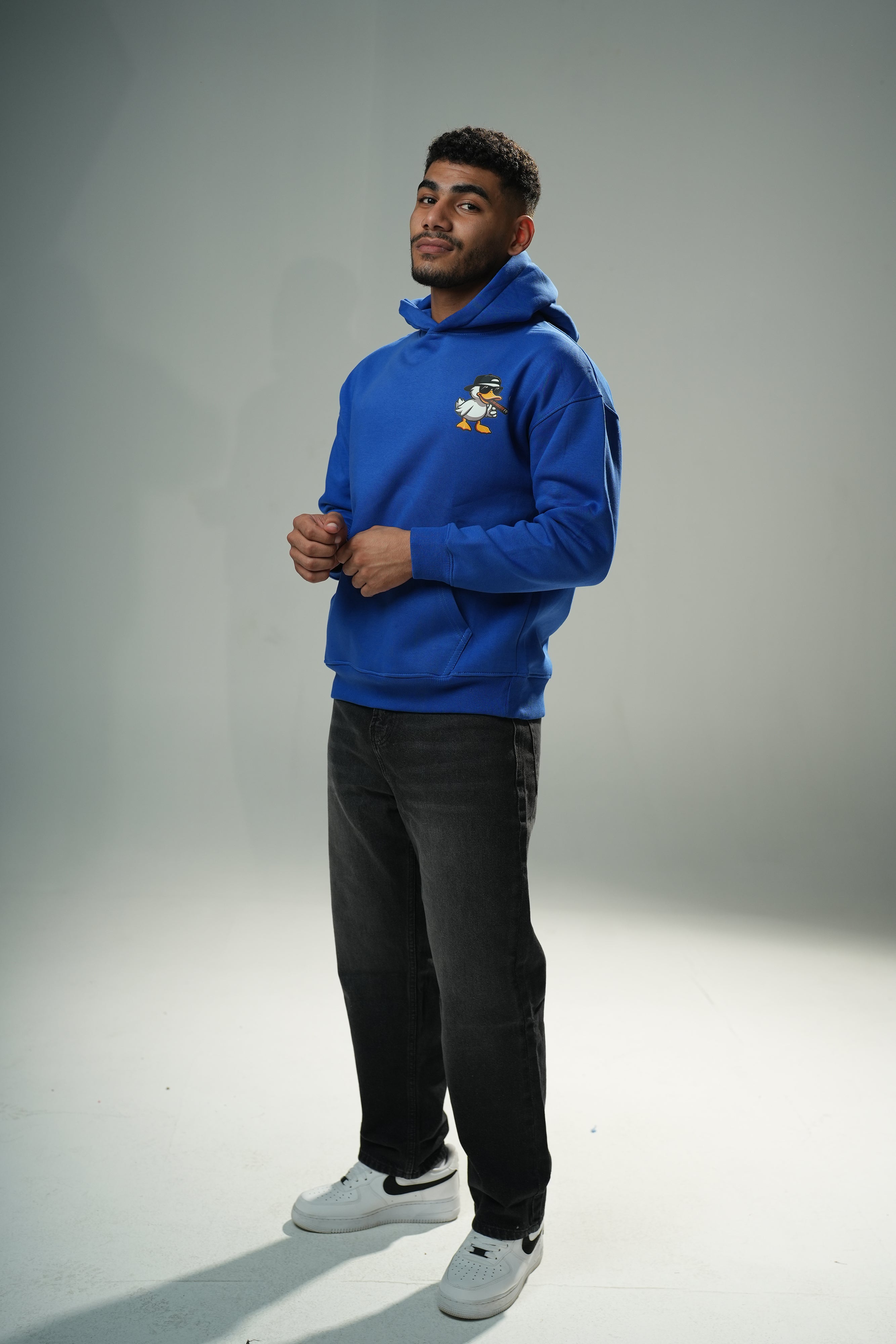 Blue "Duck Off" Printed Oversize Hoodie