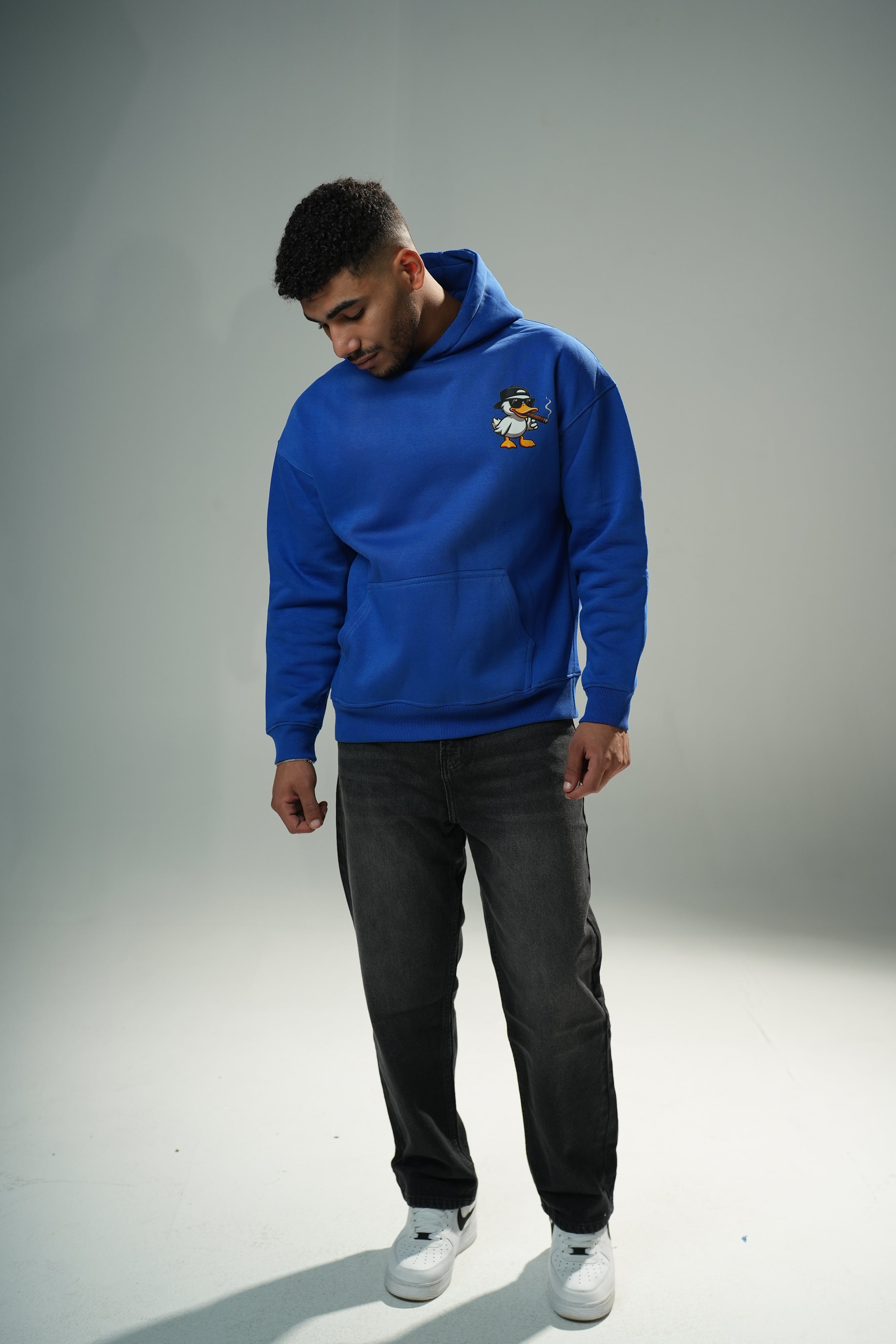 Blue "Duck Off" Printed Oversize Hoodie