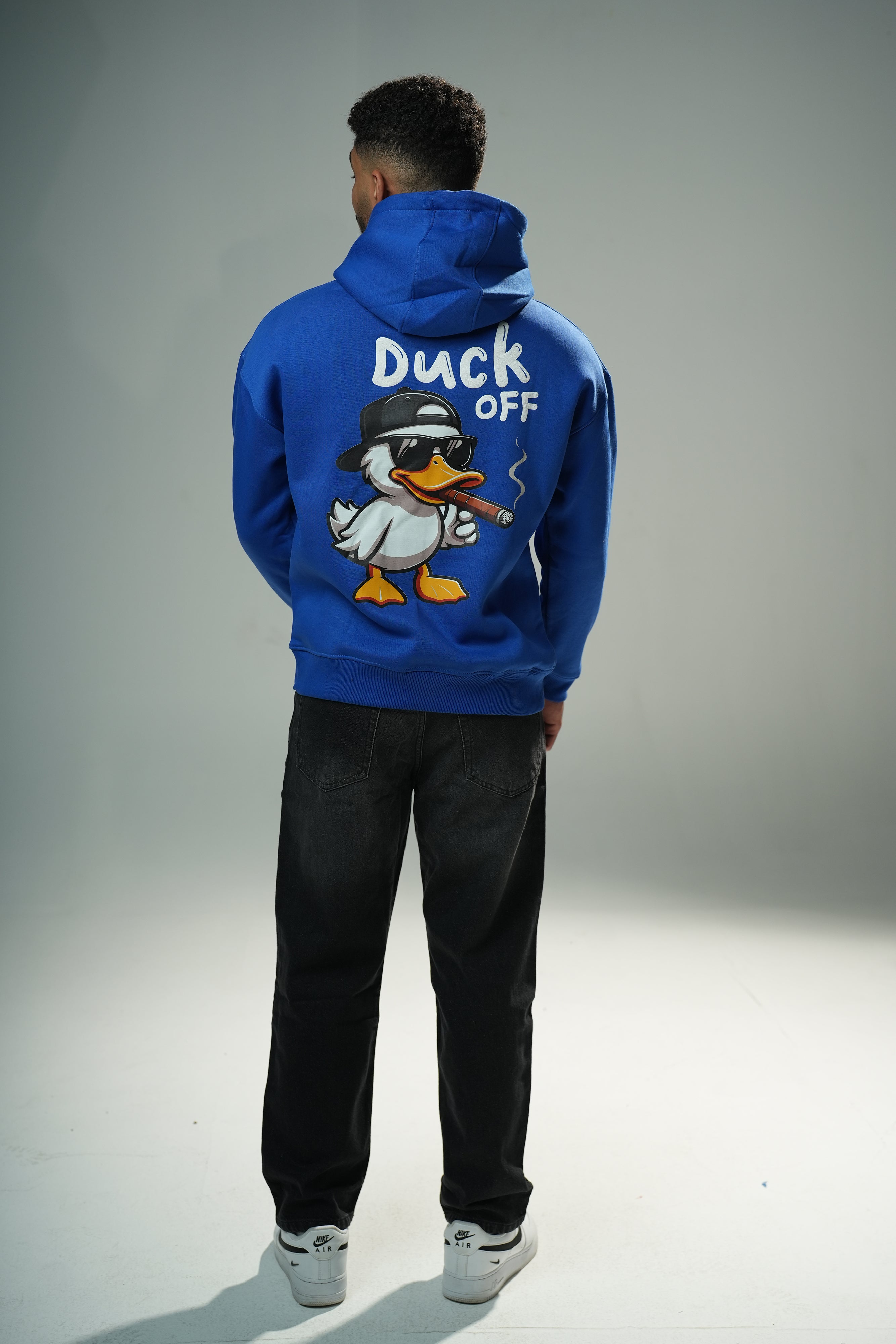 Blue "Duck Off" Printed Oversize Hoodie