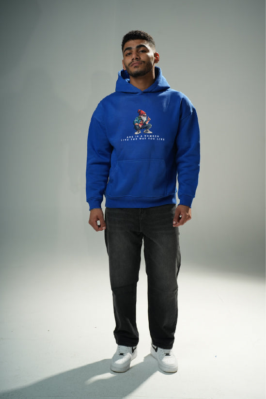 Blue "Number" Printed Oversize Hoodie