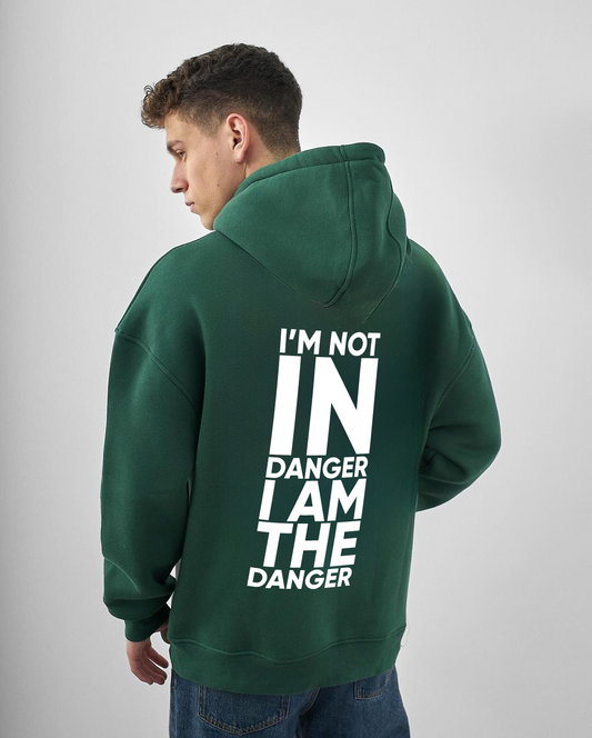 Dark Green "Danger" Printed Oversize Hoodie