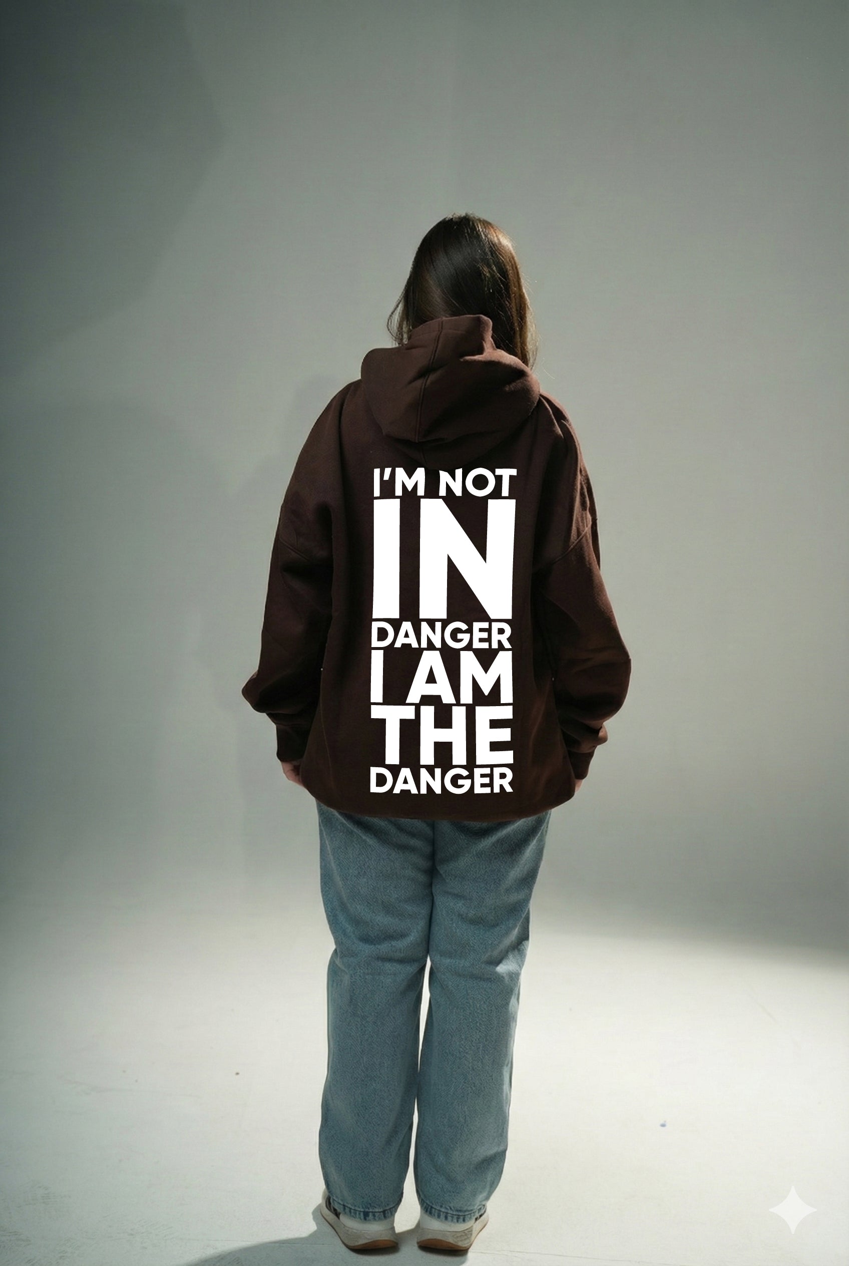 Brown "Danger" Printed Oversize Hoodie