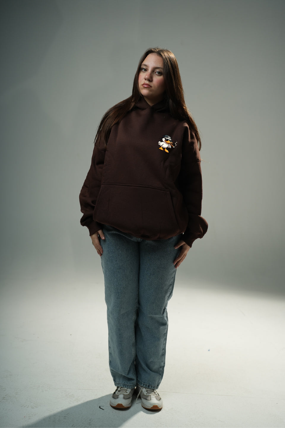 Brown "Duck Off" Printed Oversize Hoodie