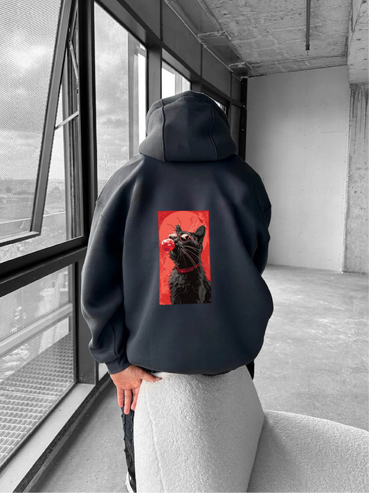 Smoked "Cool Cat" Printed Oversize Hoodie