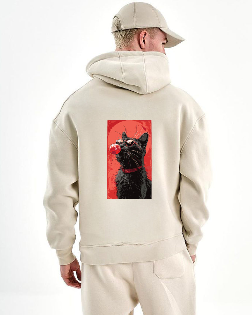 Beige "Cool Cat" Printed Oversize Hoodie