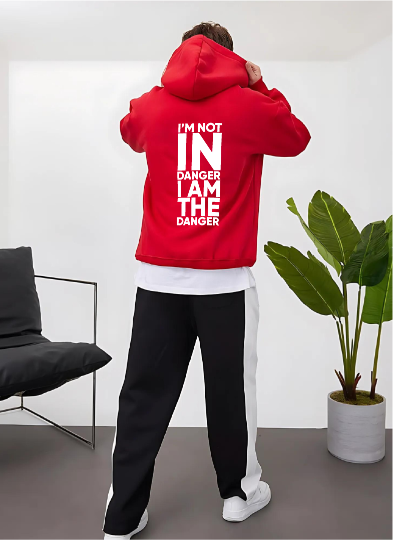 Red "Danger" Printed Oversize Hoodie