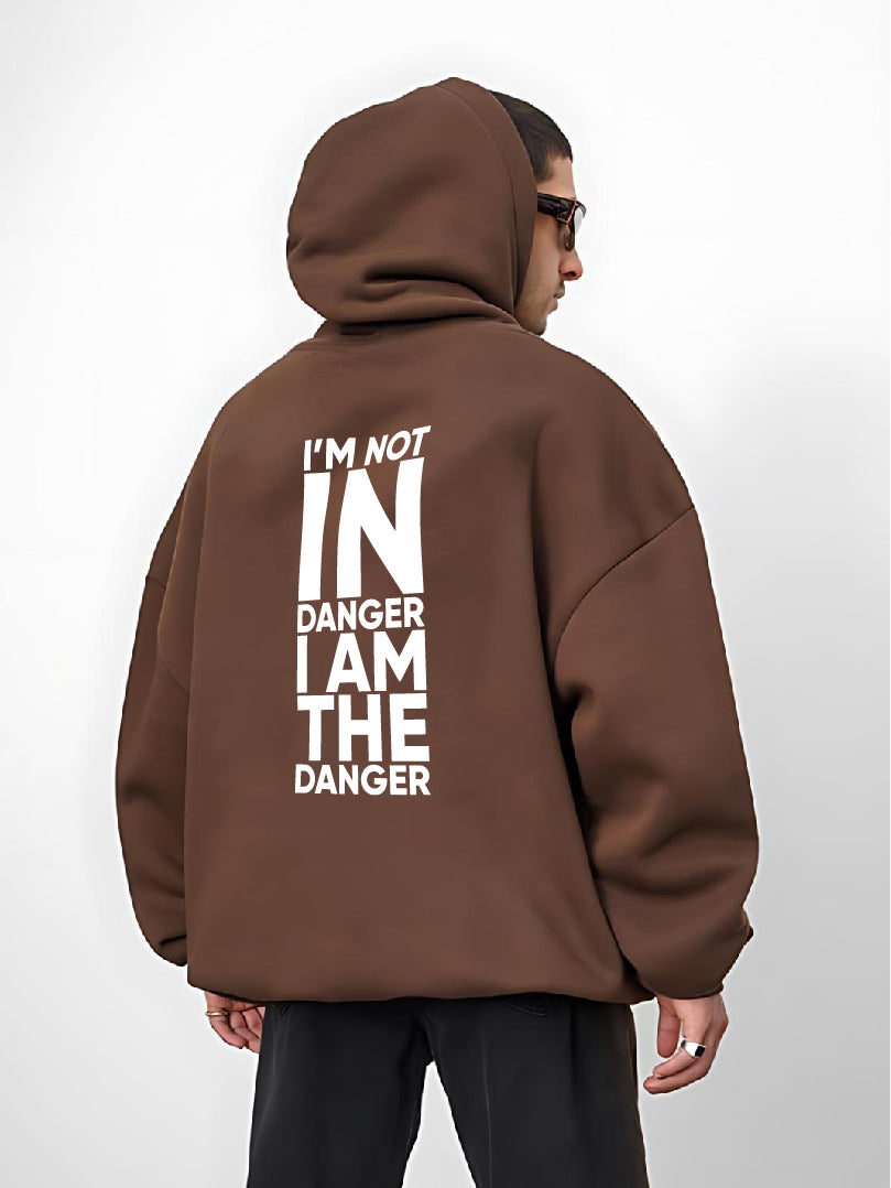 Brown "Danger" Printed Oversize Hoodie