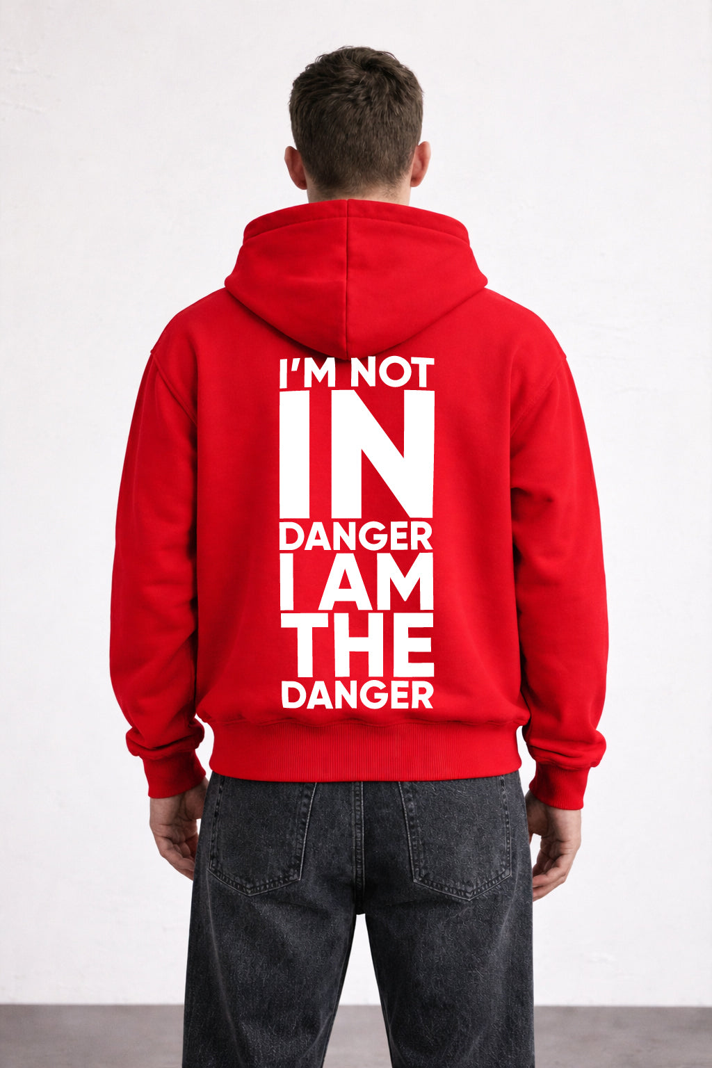 Red "Danger" Printed Oversize Hoodie