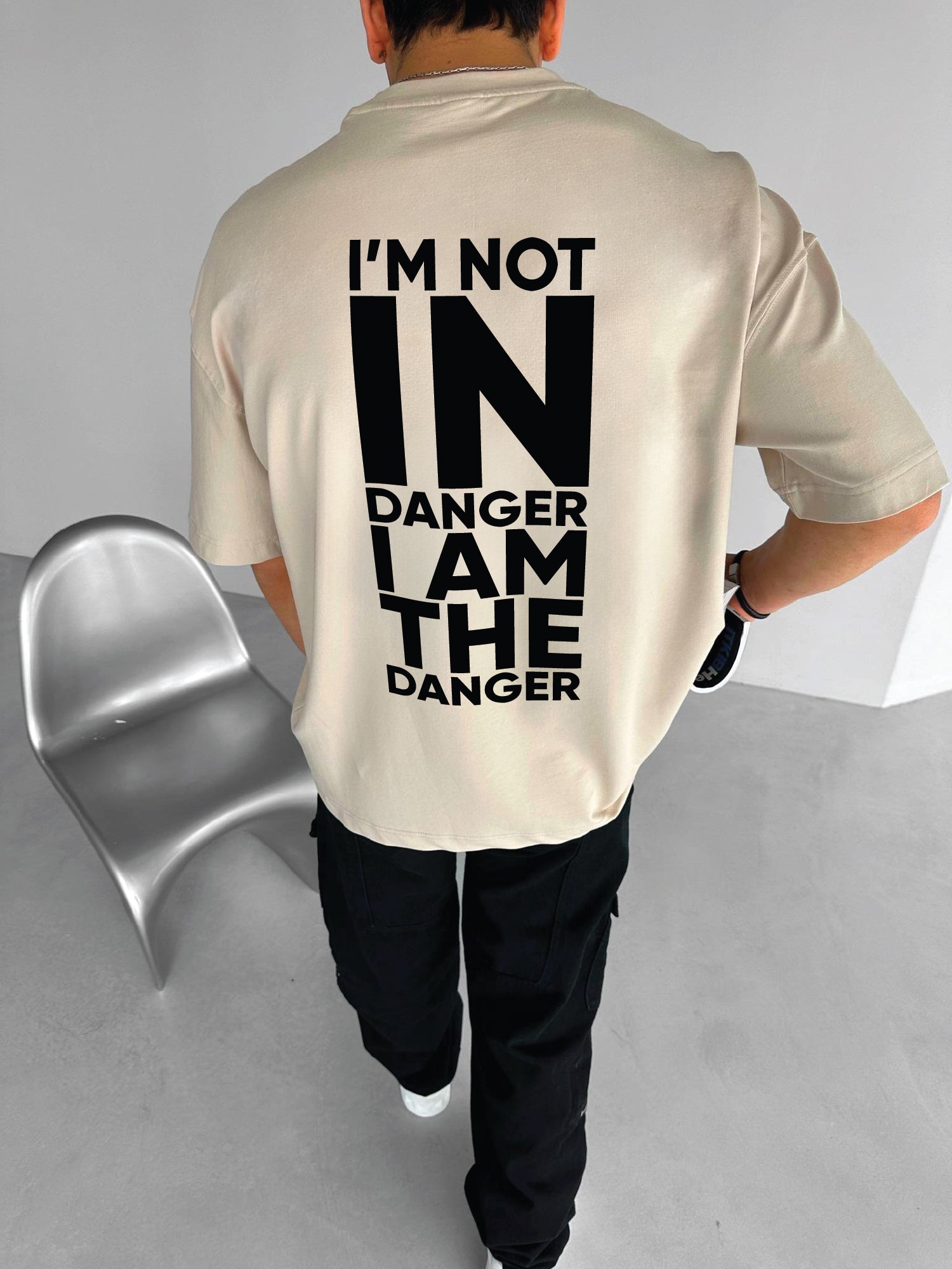 Beige "Danger" Printed Over size T-Shirt