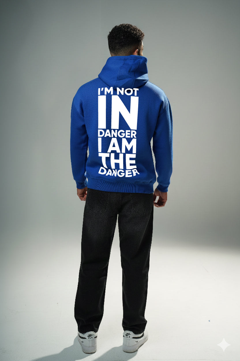Blue "Danger" Printed Oversize Hoodie