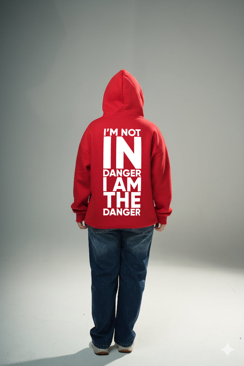 Red "Danger" Printed Oversize Hoodie