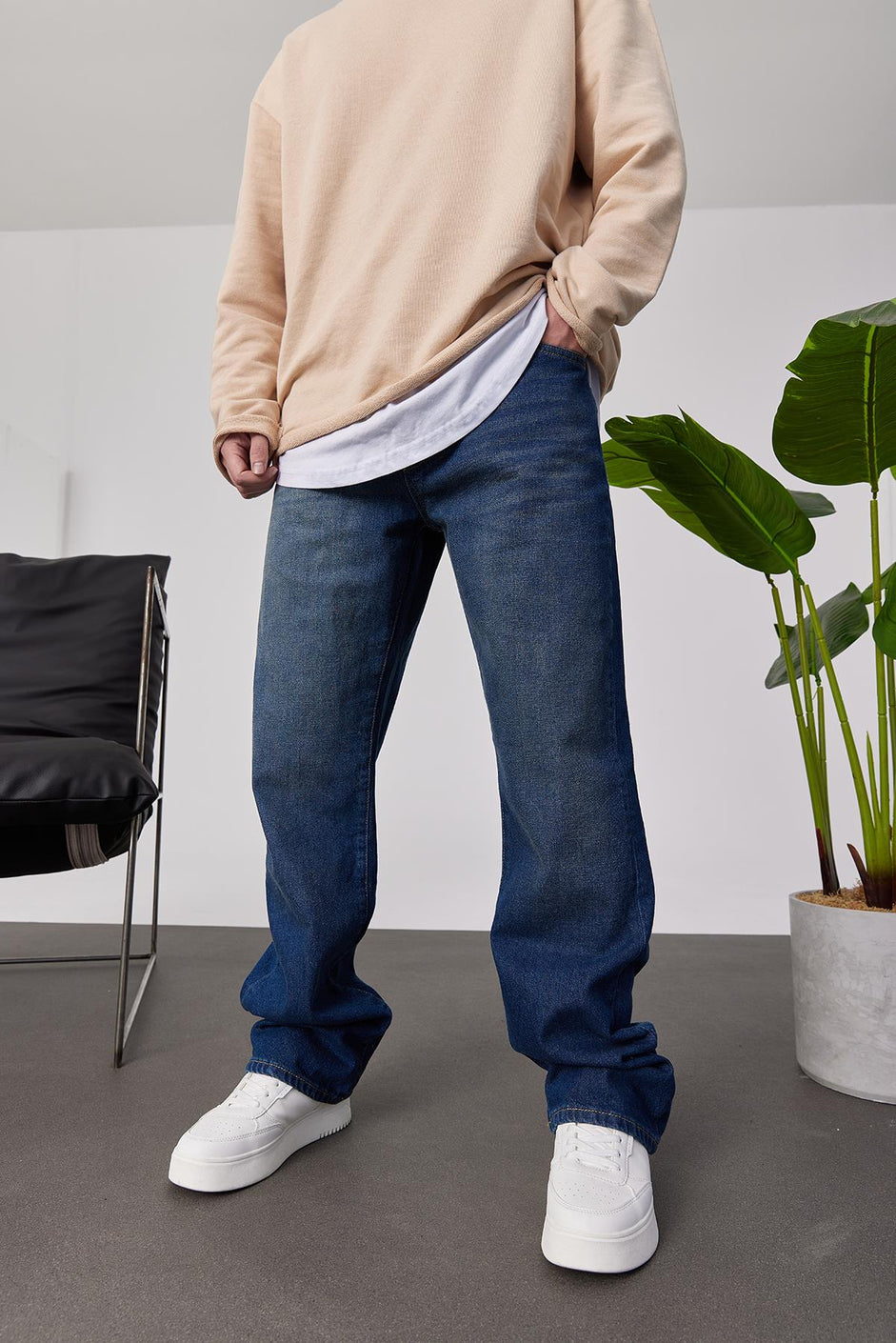 Dark Blue Wash Wide Leg Fit Jeans